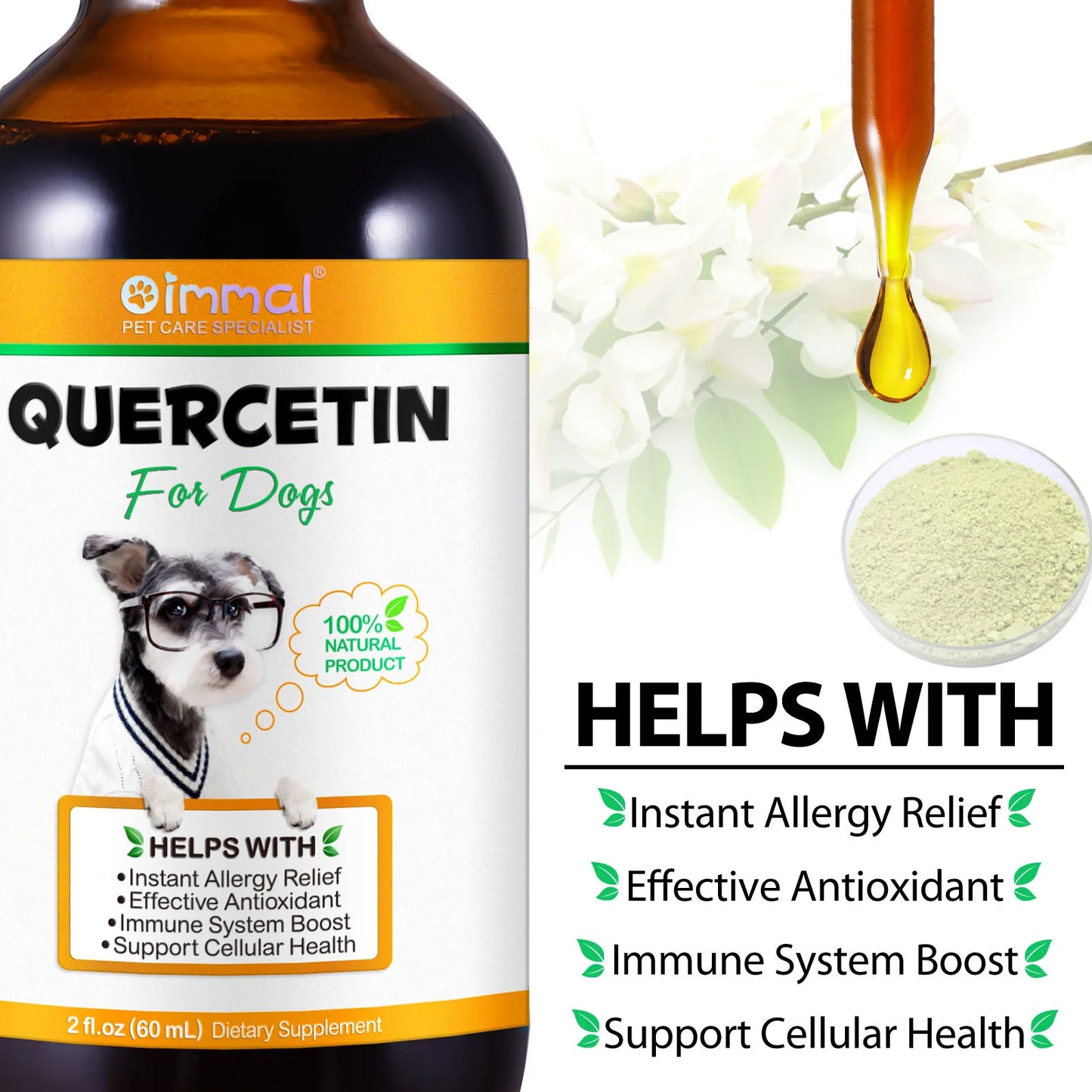 Quercetin for Dogs – Fast-Acting Allergy Relief & Immune Support Supplement with Antioxidants | Bacon-Flavored Chews for Cellular Health & Seasonal Allergies