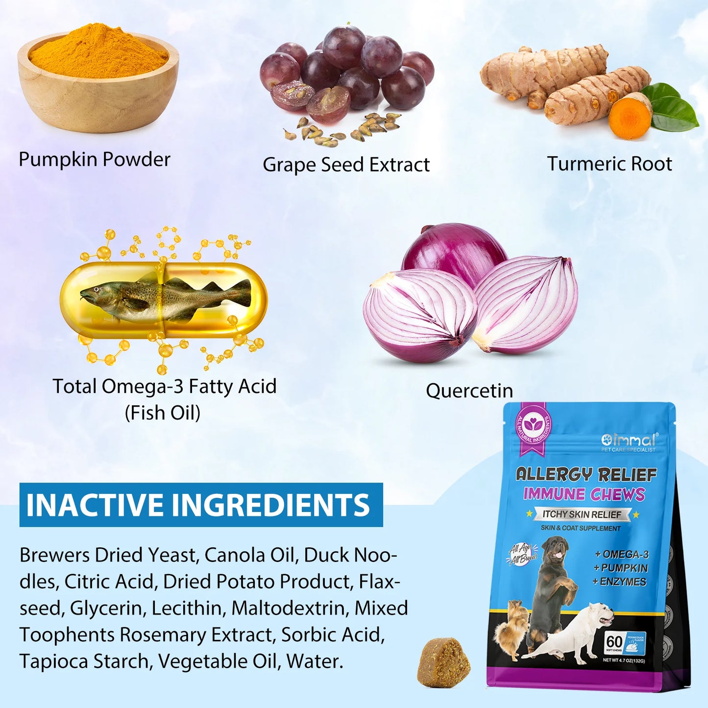 Dog Allergy Relief Chews – Anti-Itch Skin & Coat Supplement with Omega-3, Pumpkin Enzymes & Peking Duck Flavor