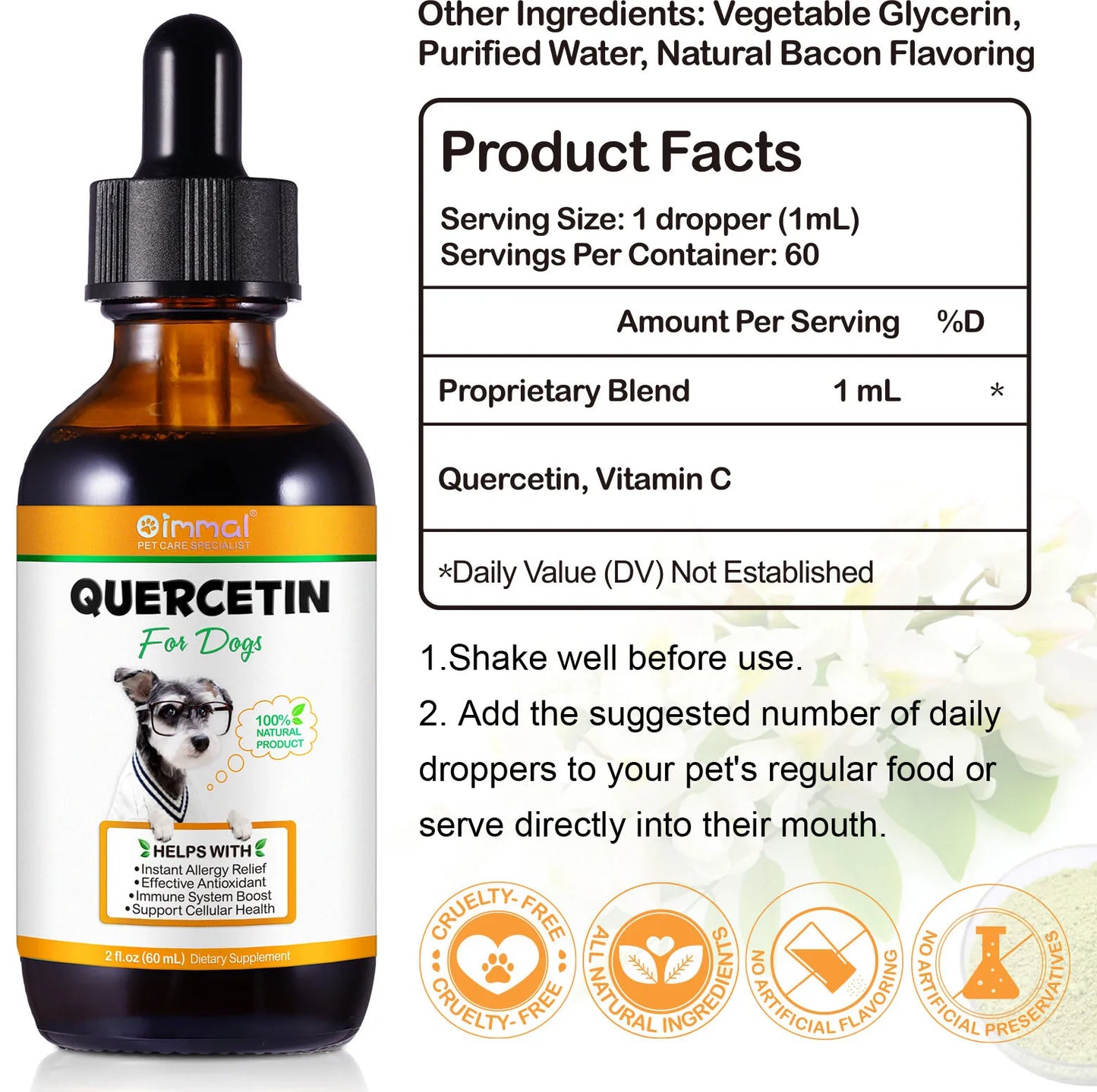 Quercetin for Dogs – Fast-Acting Allergy Relief & Immune Support Supplement with Antioxidants | Bacon-Flavored Chews for Cellular Health & Seasonal Allergies