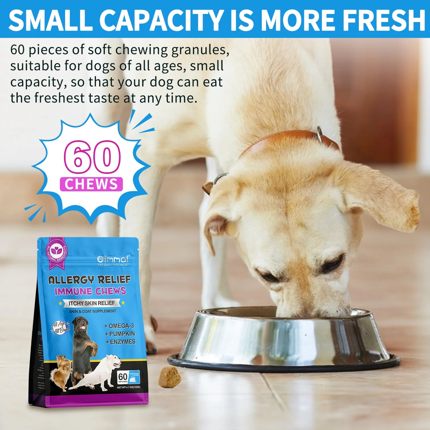 Dog Allergy Relief Chews – Anti-Itch Skin & Coat Supplement with Omega-3, Pumpkin Enzymes & Peking Duck Flavor