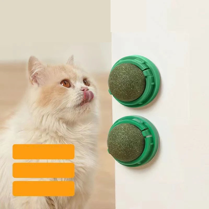Catnip Wall Stick-On Toy with Hanging Ball & Natural Cat Grass Treats ā Interactive Scratcher for Play, Exercise & Digestive Health