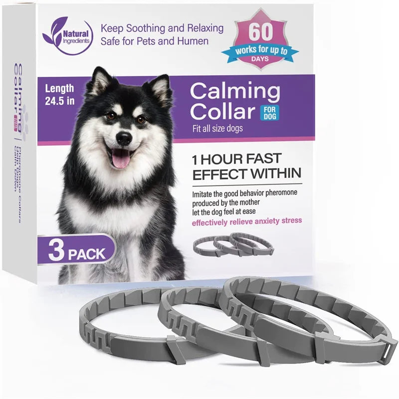 Calming Pheromone Collar for Dogs & Cats – 3/4 Pack, Adjustable Anxiety Relief for Puppies & Kittens | Stress Reduction for Noise, Travel, Separation & Vet Visits
