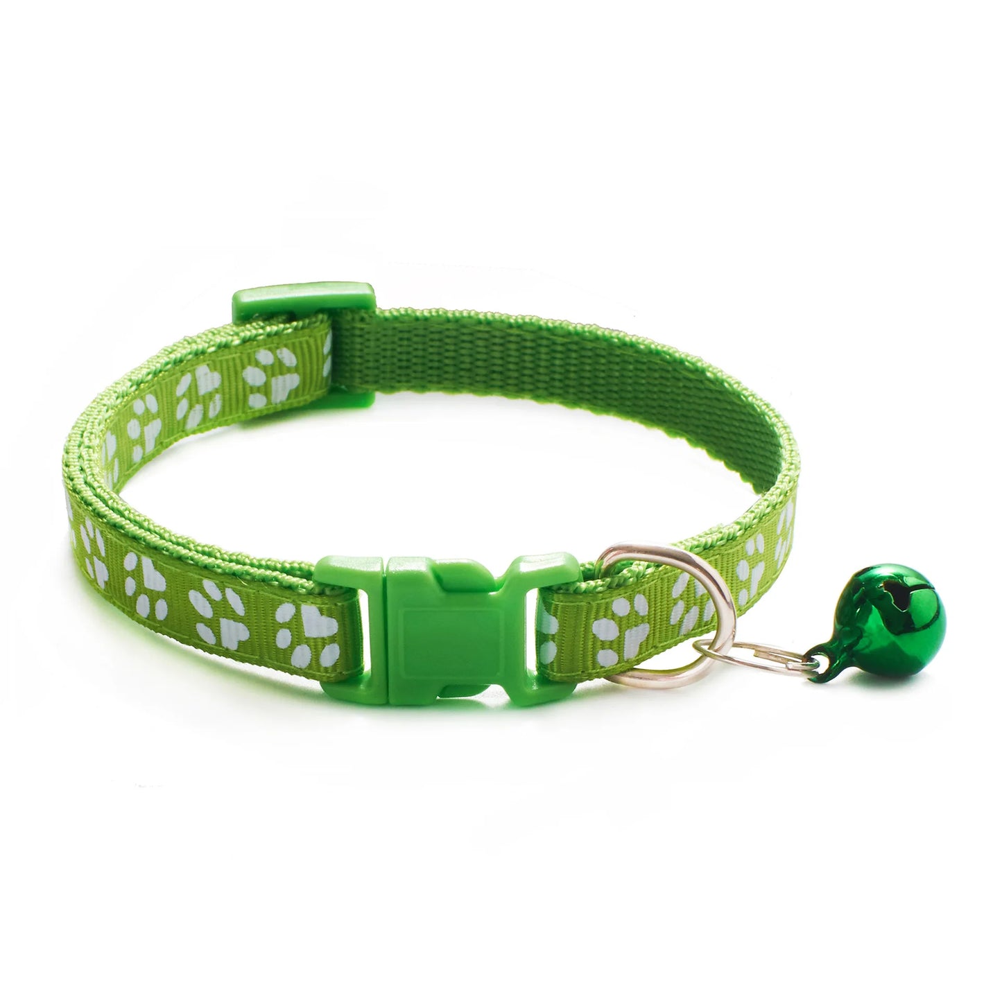 Colorful Cartoon Paw Print Pet Collar with Bell – Adjustable for Cats & Small Dogs