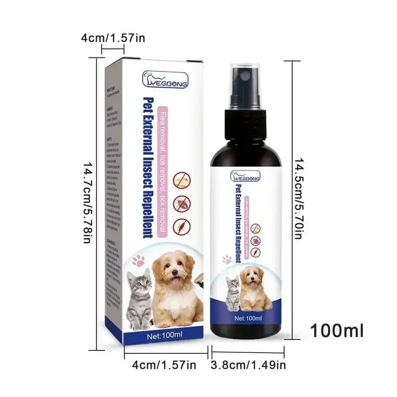 Pet Flea & Tick Spray for Cats & Dogs – 100ml Natural Repellent with Lice Protection | Soothes Skin, Relieves Itching & Cleans Externally