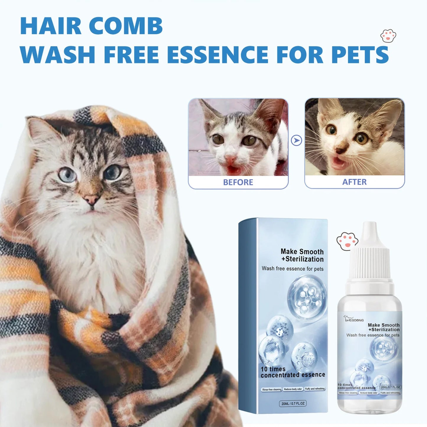 Pet Hair Leave-in Serum for Cats & Dogs – Gentle Deodorizing, Easy Grooming & Coat Care