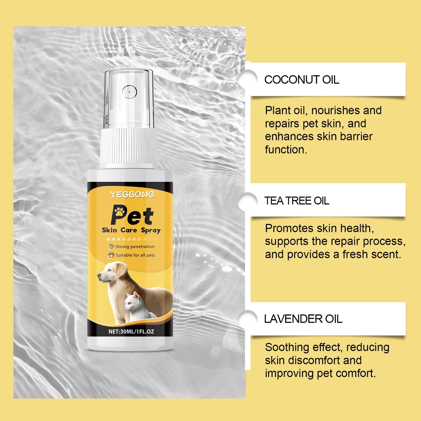YEGBONG Pet Skin Care Spray – 30ml Soothing Relief for Dogs & Cats | Moisturizes Dry, Itchy Skin & Calms Irritation | Gentle Formula for Daily Use