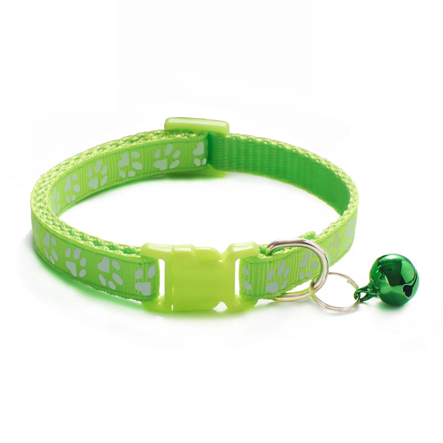 Colorful Cartoon Paw Print Pet Collar with Bell – Adjustable for Cats & Small Dogs