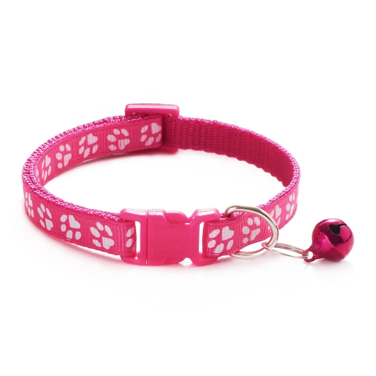 Colorful Cartoon Paw Print Pet Collar with Bell – Adjustable for Cats & Small Dogs