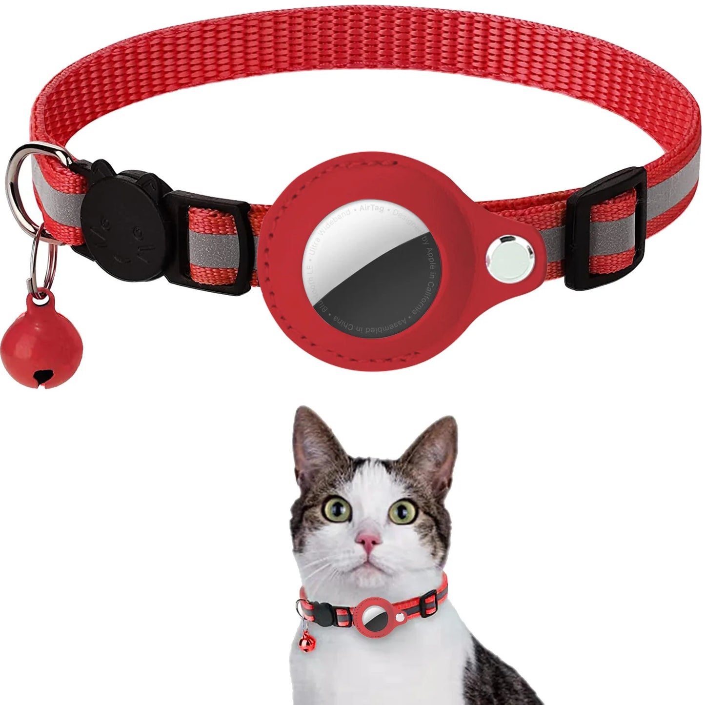 Adjustable Cat Collar with AirTag Holder – Breakaway, Reflective & Waterproof