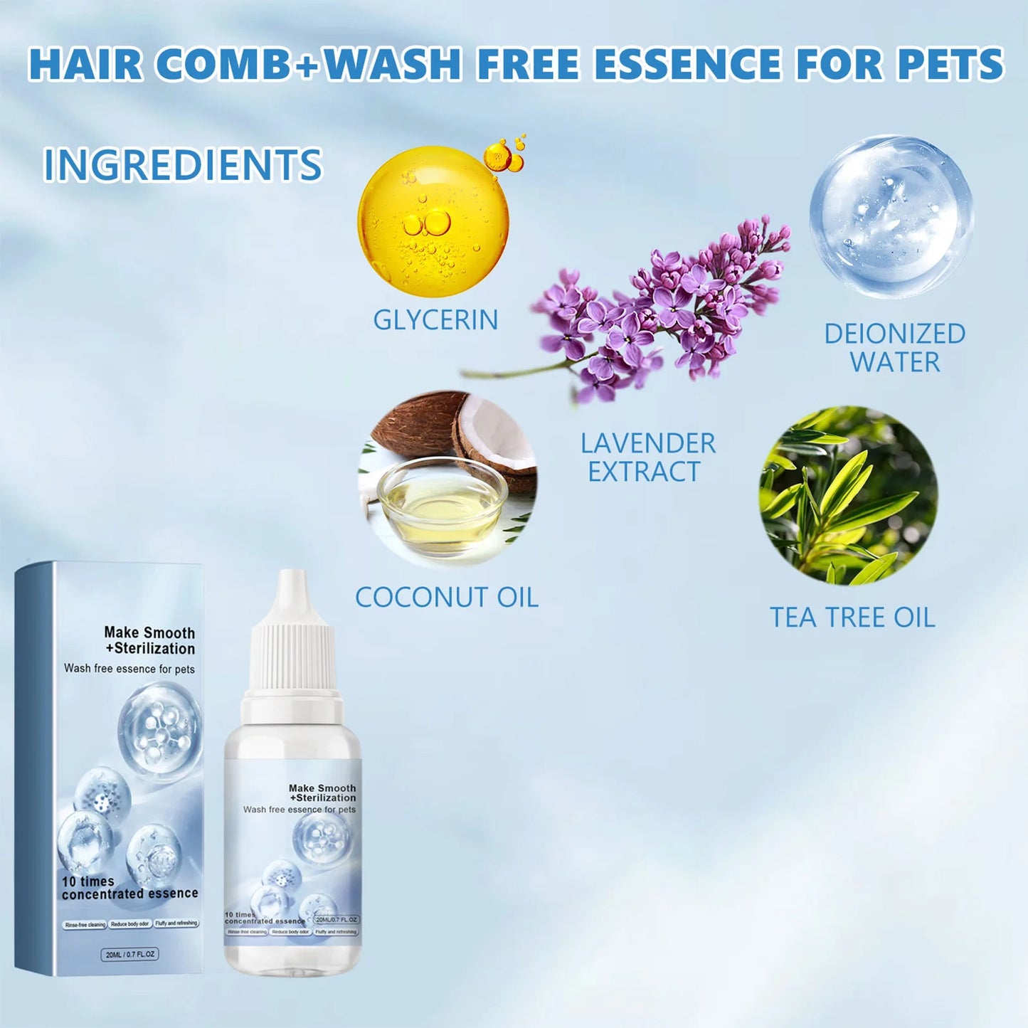 Pet Hair Leave-in Serum for Cats & Dogs – Gentle Deodorizing, Easy Grooming & Coat Care