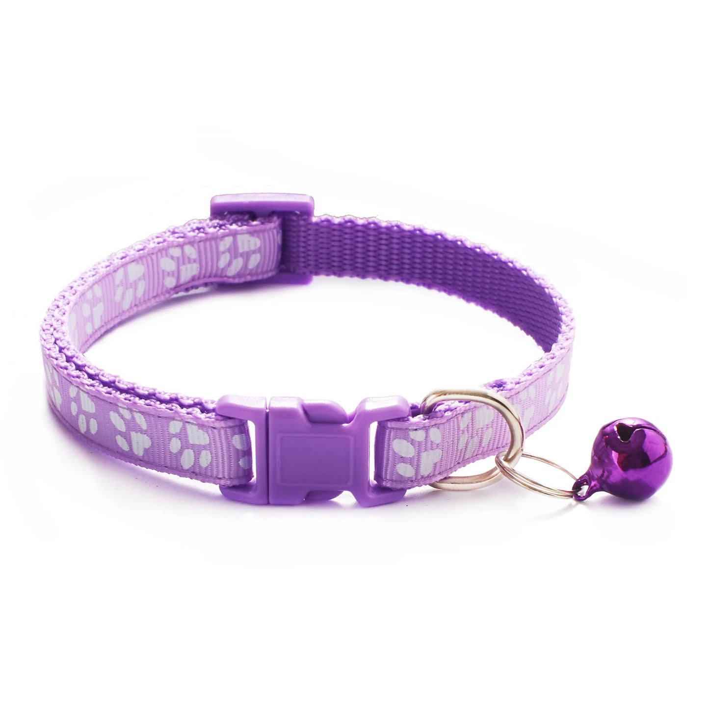 Colorful Cartoon Paw Print Pet Collar with Bell – Adjustable for Cats & Small Dogs