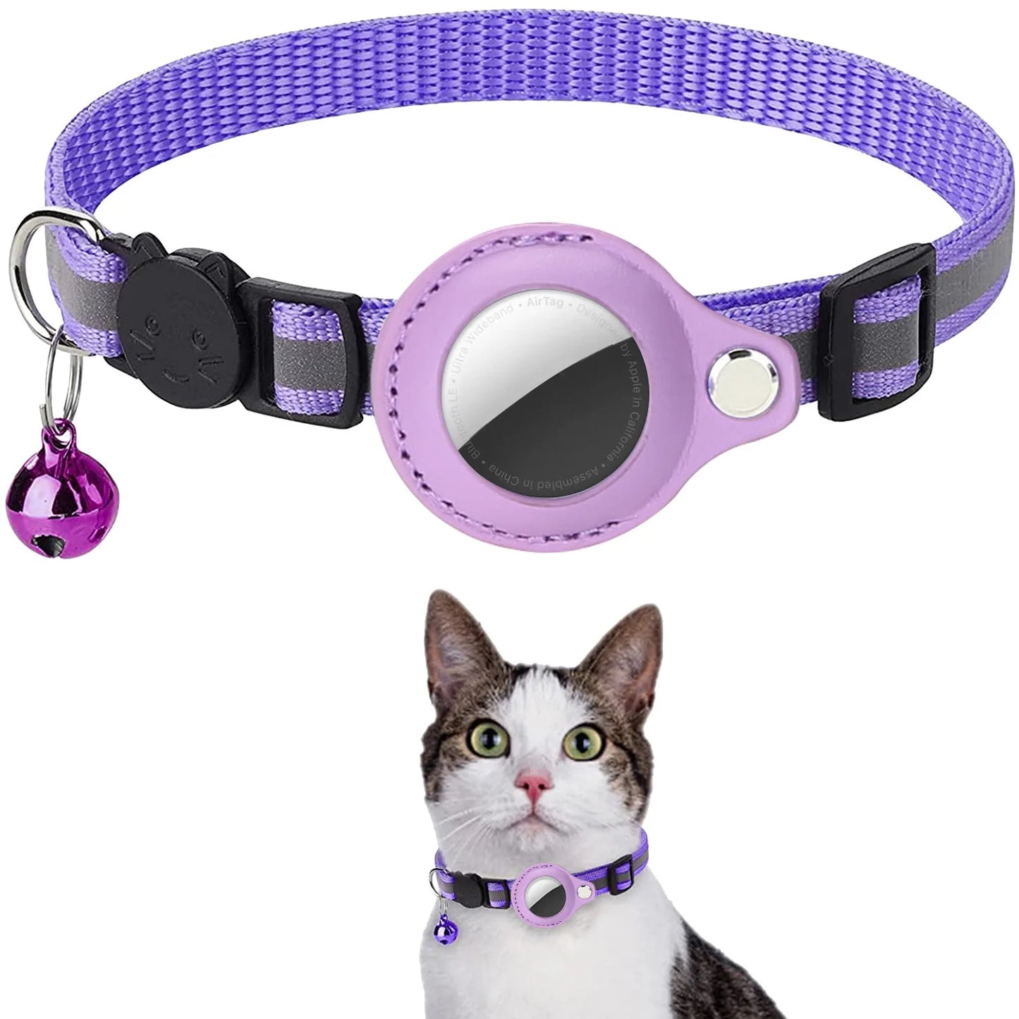 Adjustable Cat Collar with AirTag Holder – Breakaway, Reflective & Waterproof