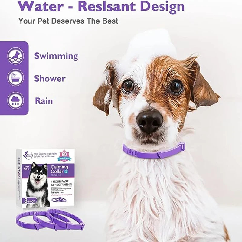 Calming Pheromone Collar for Dogs & Cats – 3/4 Pack, Adjustable Anxiety Relief for Puppies & Kittens | Stress Reduction for Noise, Travel, Separation & Vet Visits
