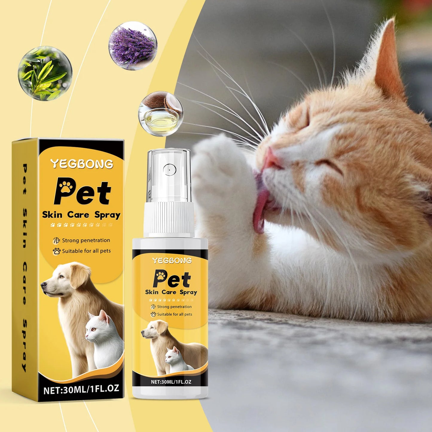 YEGBONG Pet Skin Care Spray – 30ml Soothing Relief for Dogs & Cats | Moisturizes Dry, Itchy Skin & Calms Irritation | Gentle Formula for Daily Use