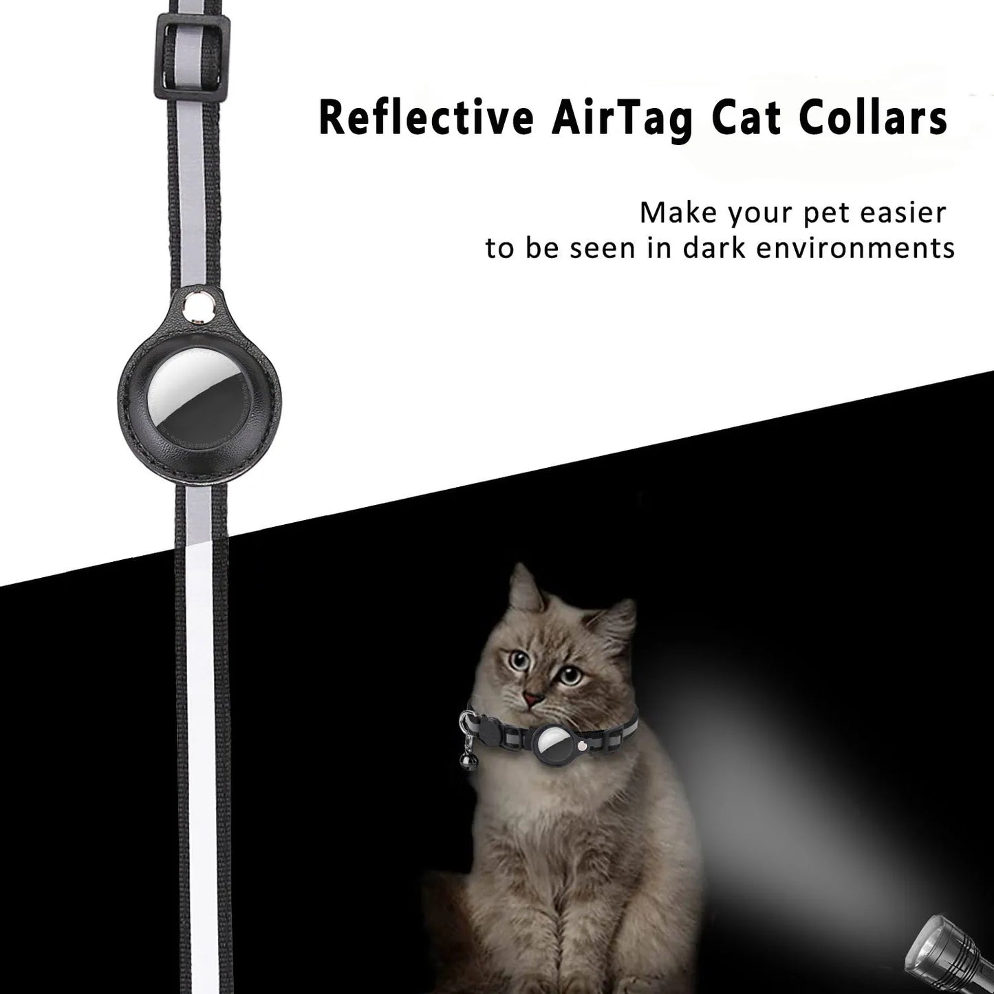 Adjustable Cat Collar with AirTag Holder – Breakaway, Reflective & Waterproof