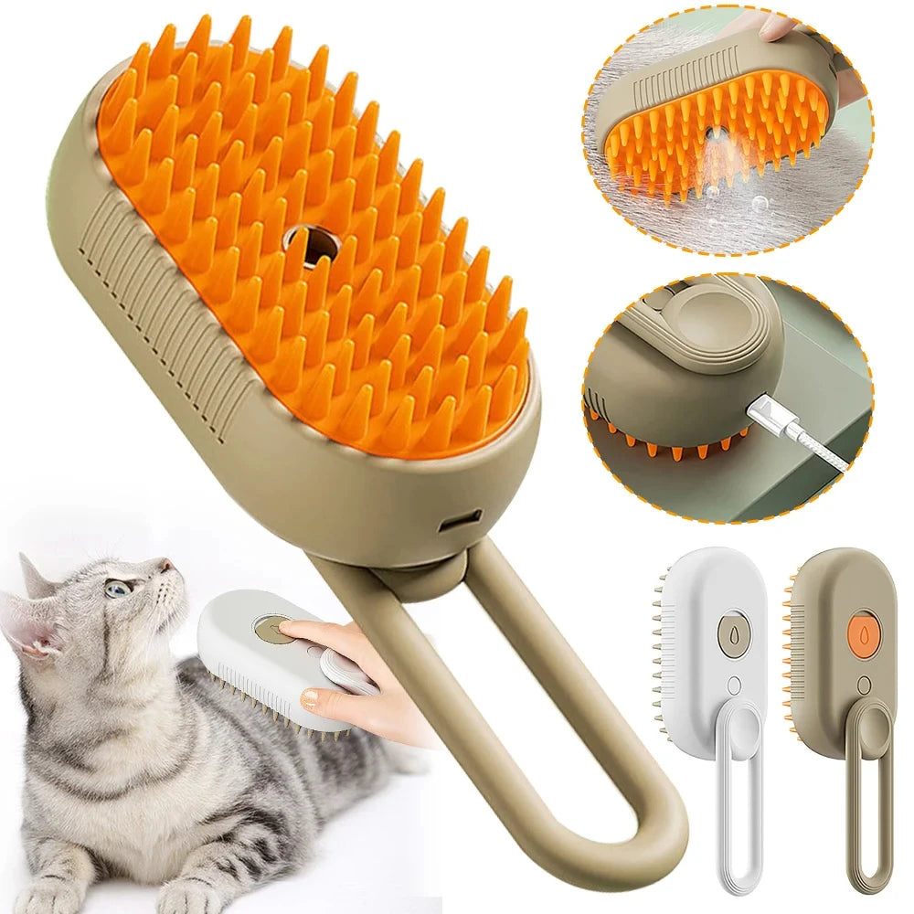 All-in-One Pet Grooming Steam Brush – Hair Remover, Massager & Cleaner