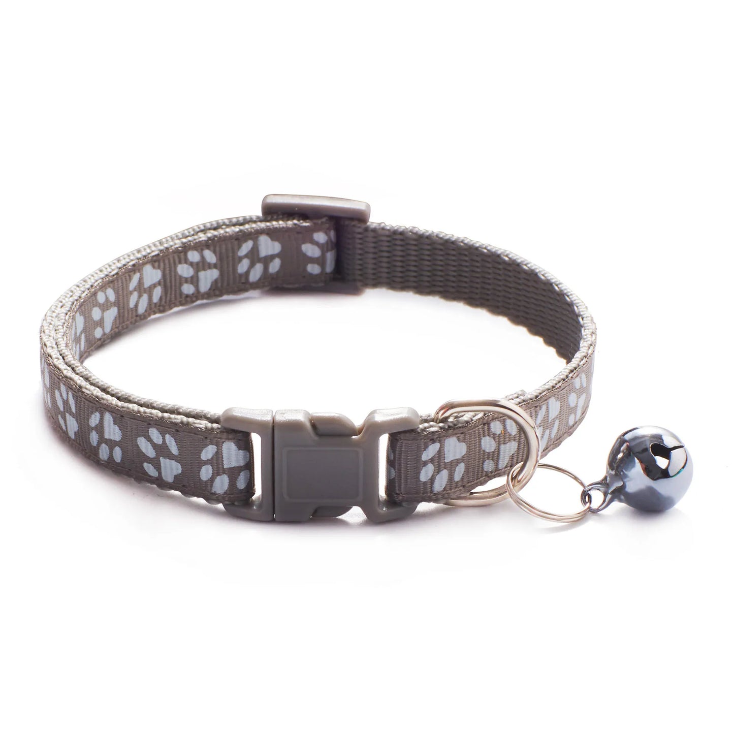 Colorful Cartoon Paw Print Pet Collar with Bell – Adjustable for Cats & Small Dogs