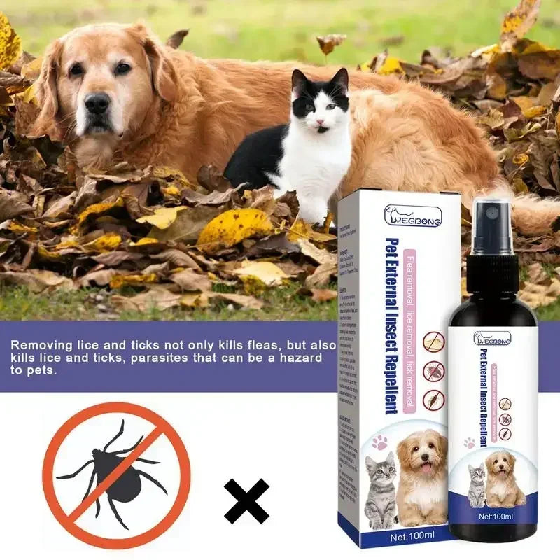 Pet Flea & Tick Spray for Cats & Dogs – 100ml Natural Repellent with Lice Protection | Soothes Skin, Relieves Itching & Cleans Externally