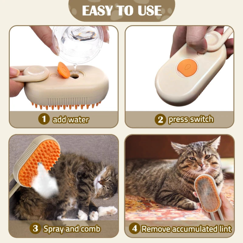 All-in-One Pet Grooming Steam Brush – Hair Remover, Massager & Cleaner
