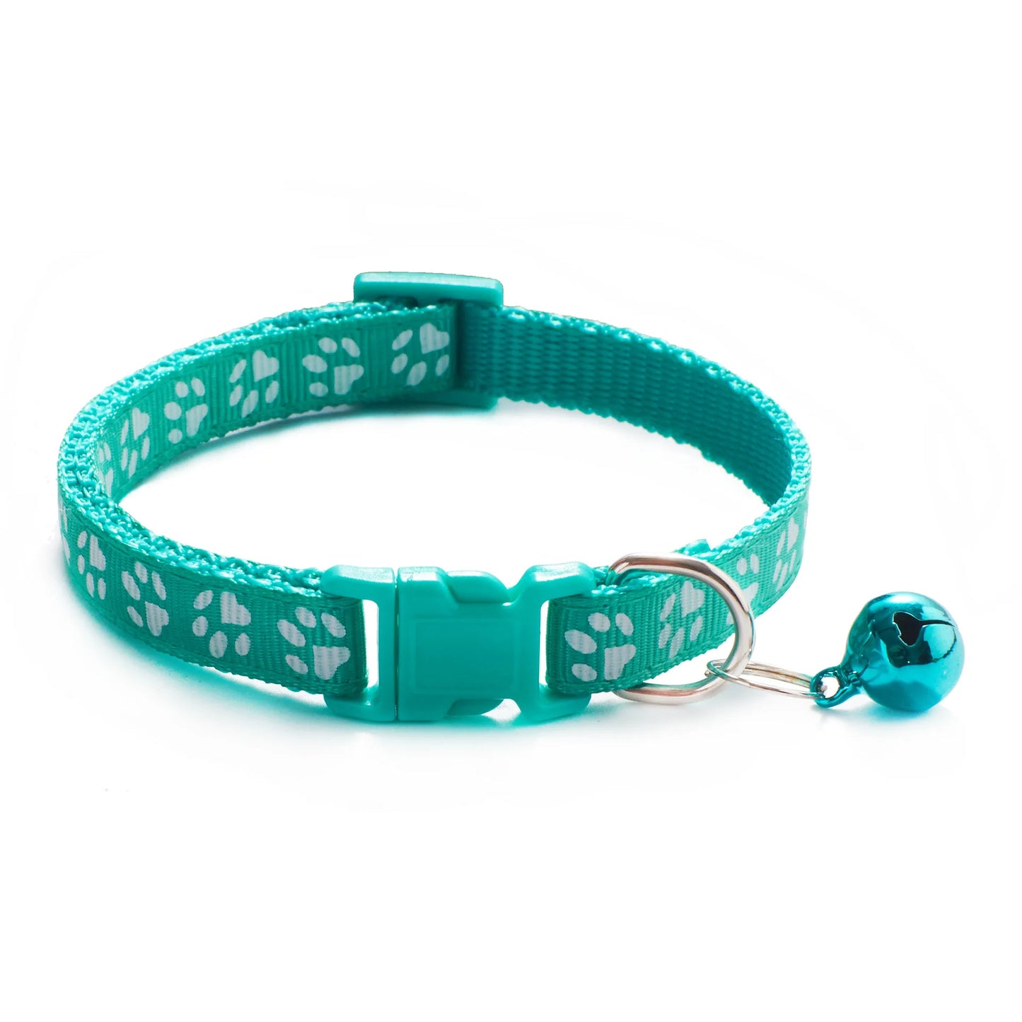 Colorful Cartoon Paw Print Pet Collar with Bell – Adjustable for Cats & Small Dogs