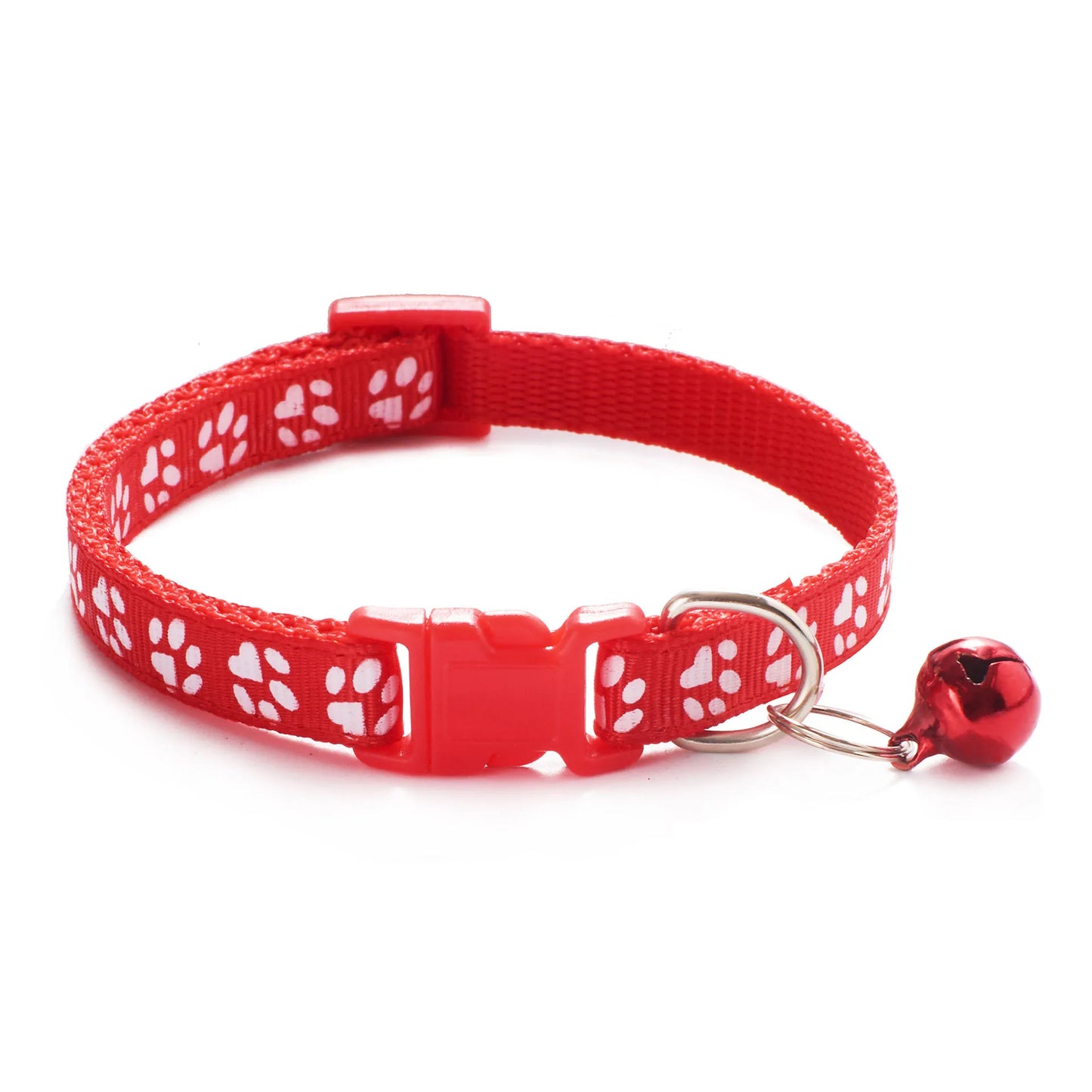Colorful Cartoon Paw Print Pet Collar with Bell – Adjustable for Cats & Small Dogs