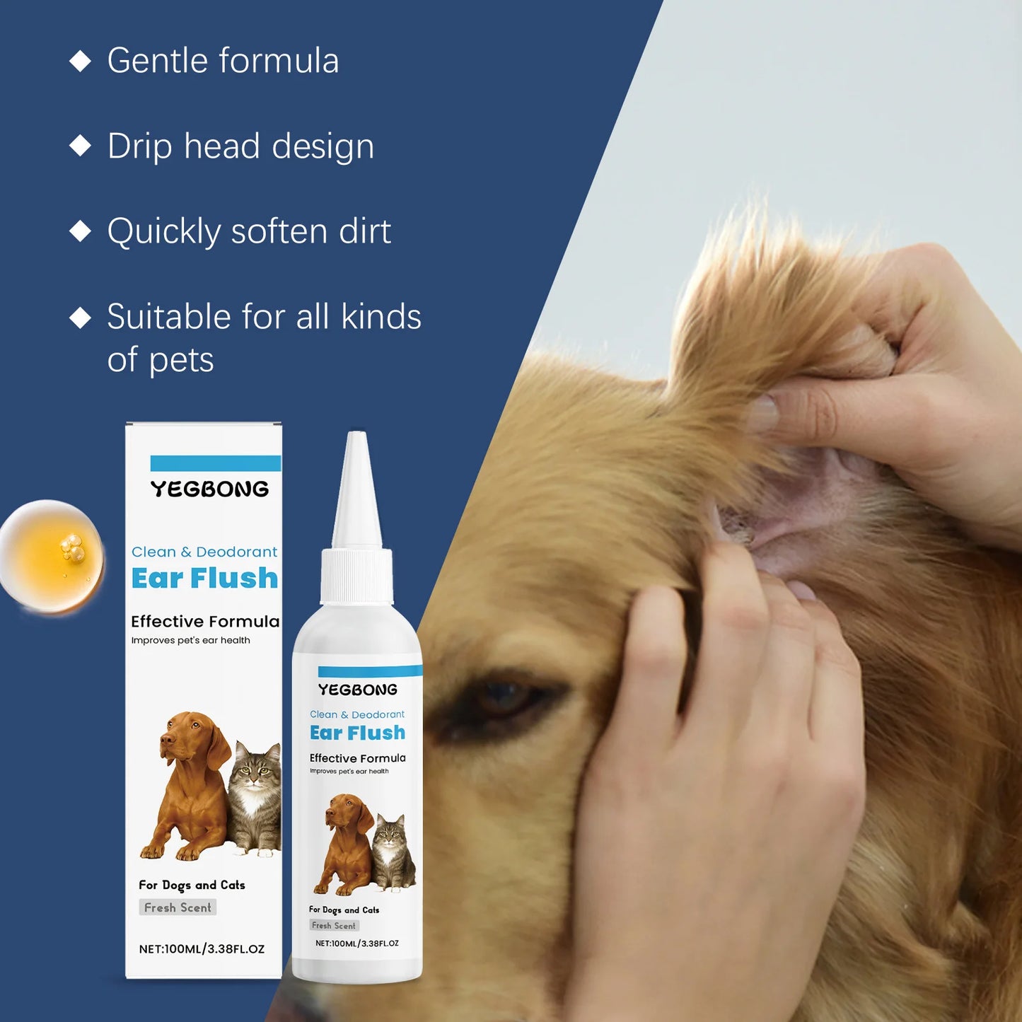 Pet Ear Cleaner for Cats & Dogs – 100ml for Ear Mites, Itch & Odor Relief