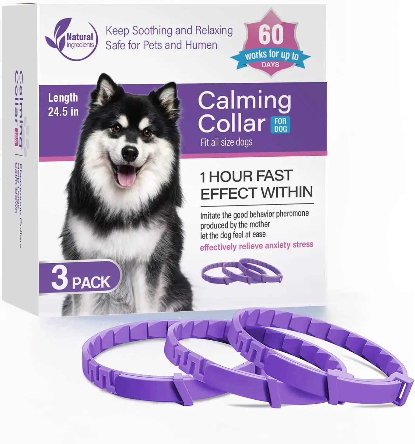 Calming Pheromone Collar for Dogs & Cats – 3/4 Pack, Adjustable Anxiety Relief for Puppies & Kittens | Stress Reduction for Noise, Travel, Separation & Vet Visits