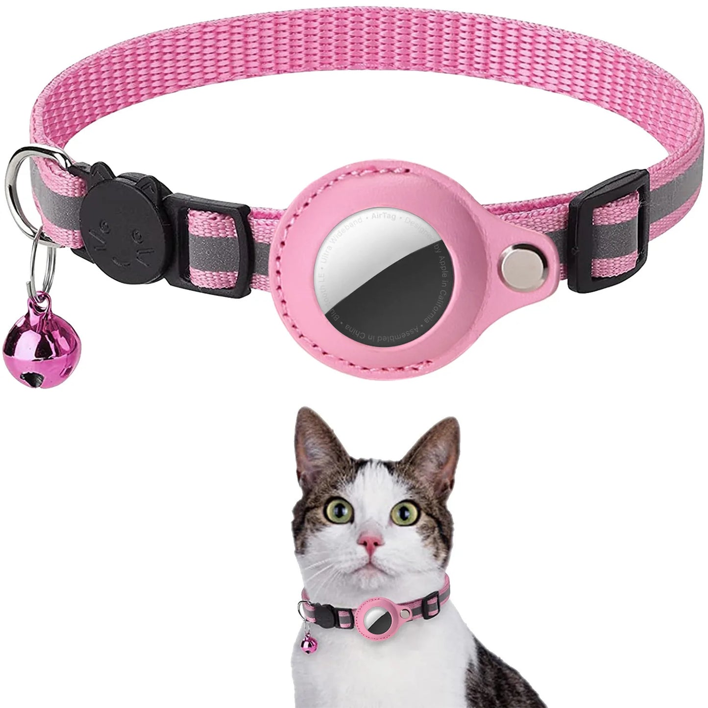 Adjustable Cat Collar with AirTag Holder – Breakaway, Reflective & Waterproof
