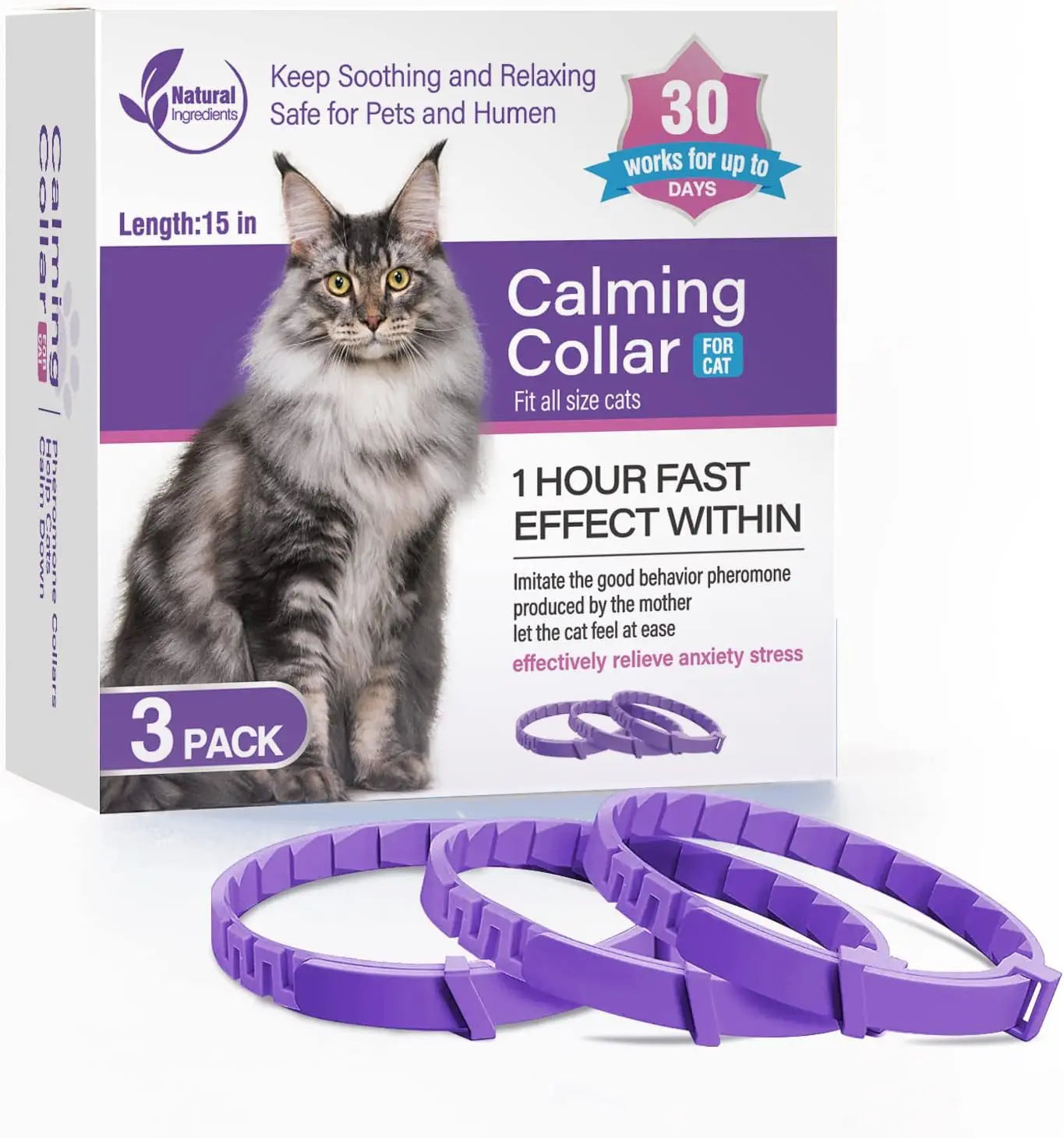 Calming Pheromone Collar for Dogs & Cats – 3/4 Pack, Adjustable Anxiety Relief for Puppies & Kittens | Stress Reduction for Noise, Travel, Separation & Vet Visits