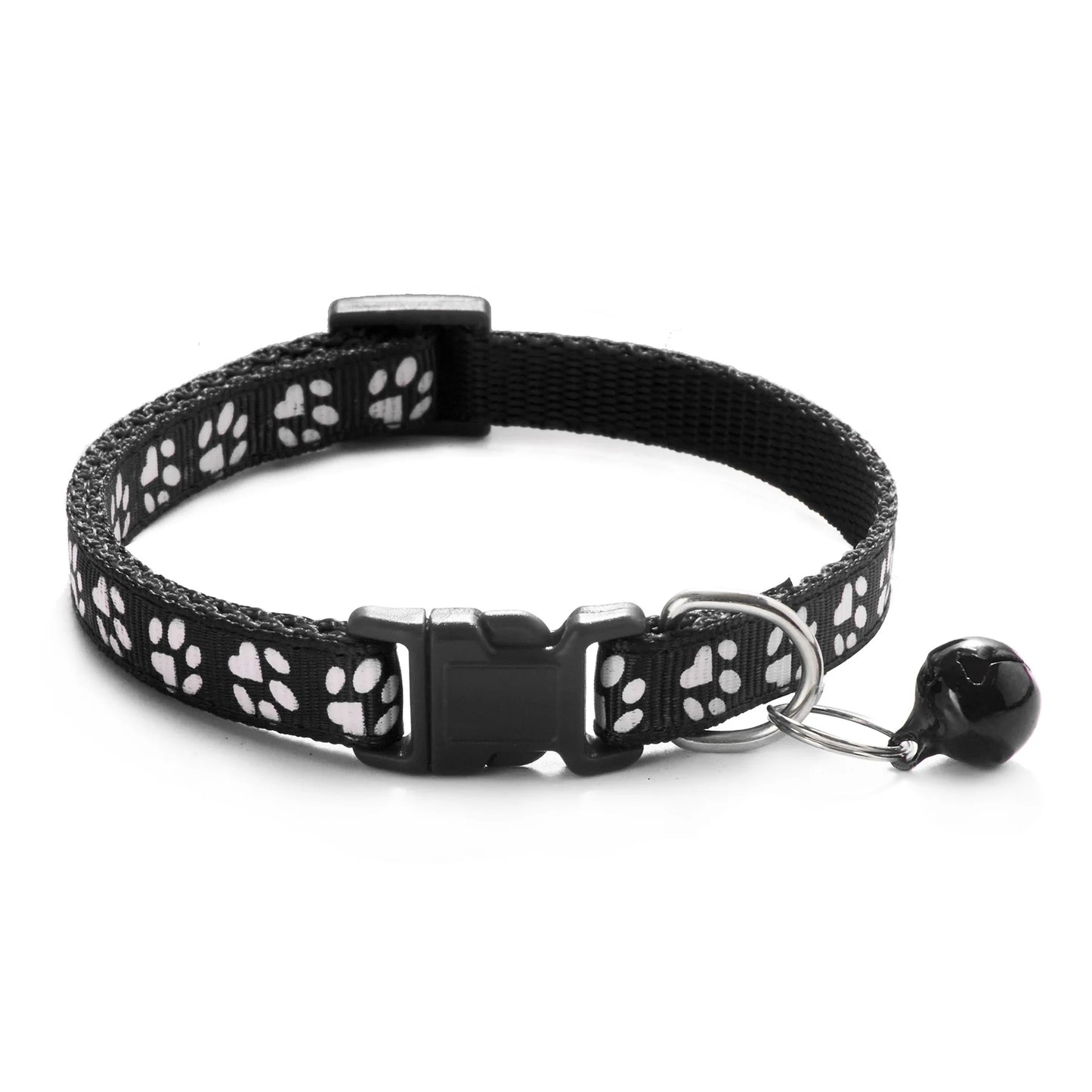 Colorful Cartoon Paw Print Pet Collar with Bell – Adjustable for Cats & Small Dogs
