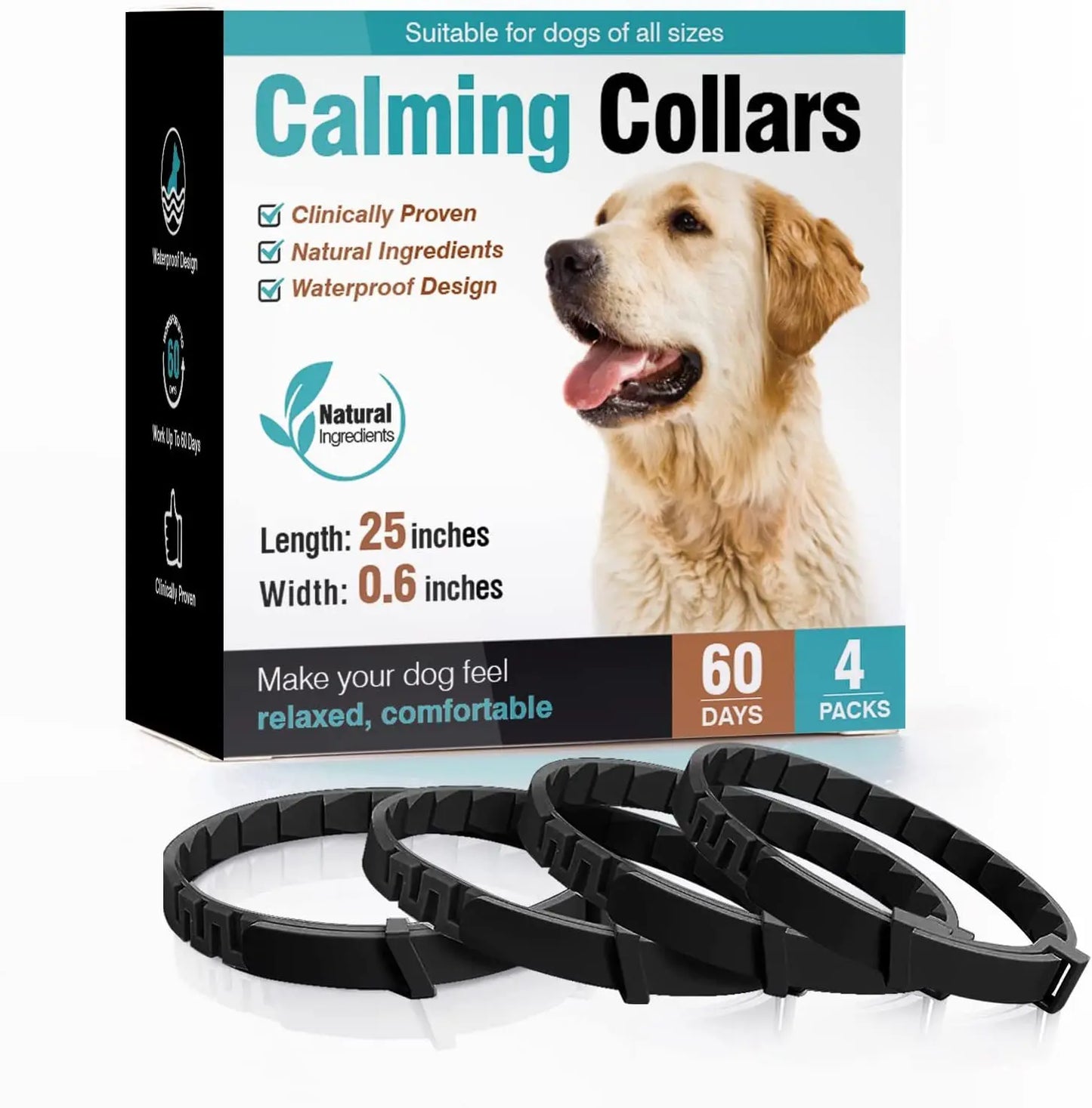 Calming Pheromone Collar for Dogs & Cats – 3/4 Pack, Adjustable Anxiety Relief for Puppies & Kittens | Stress Reduction for Noise, Travel, Separation & Vet Visits