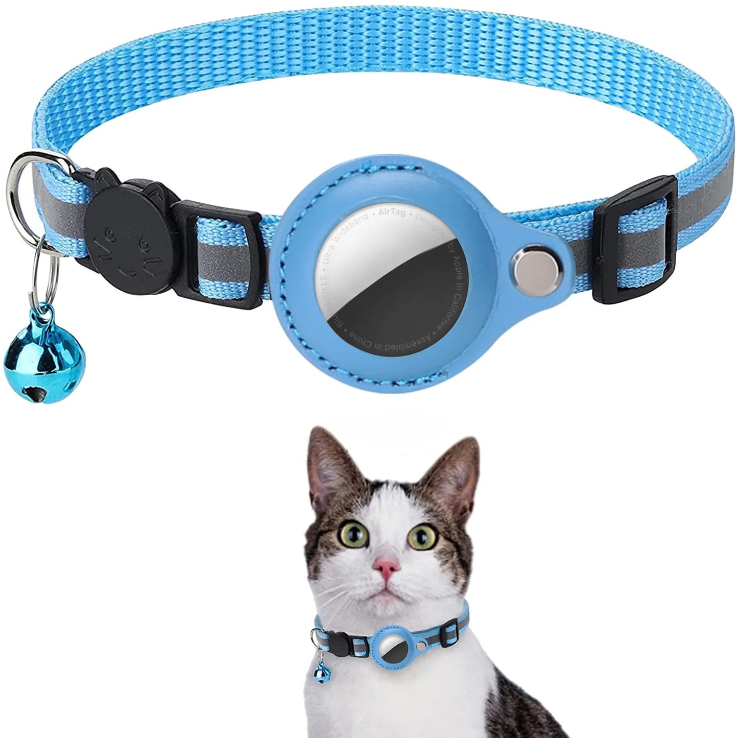 Adjustable Cat Collar with AirTag Holder – Breakaway, Reflective & Waterproof