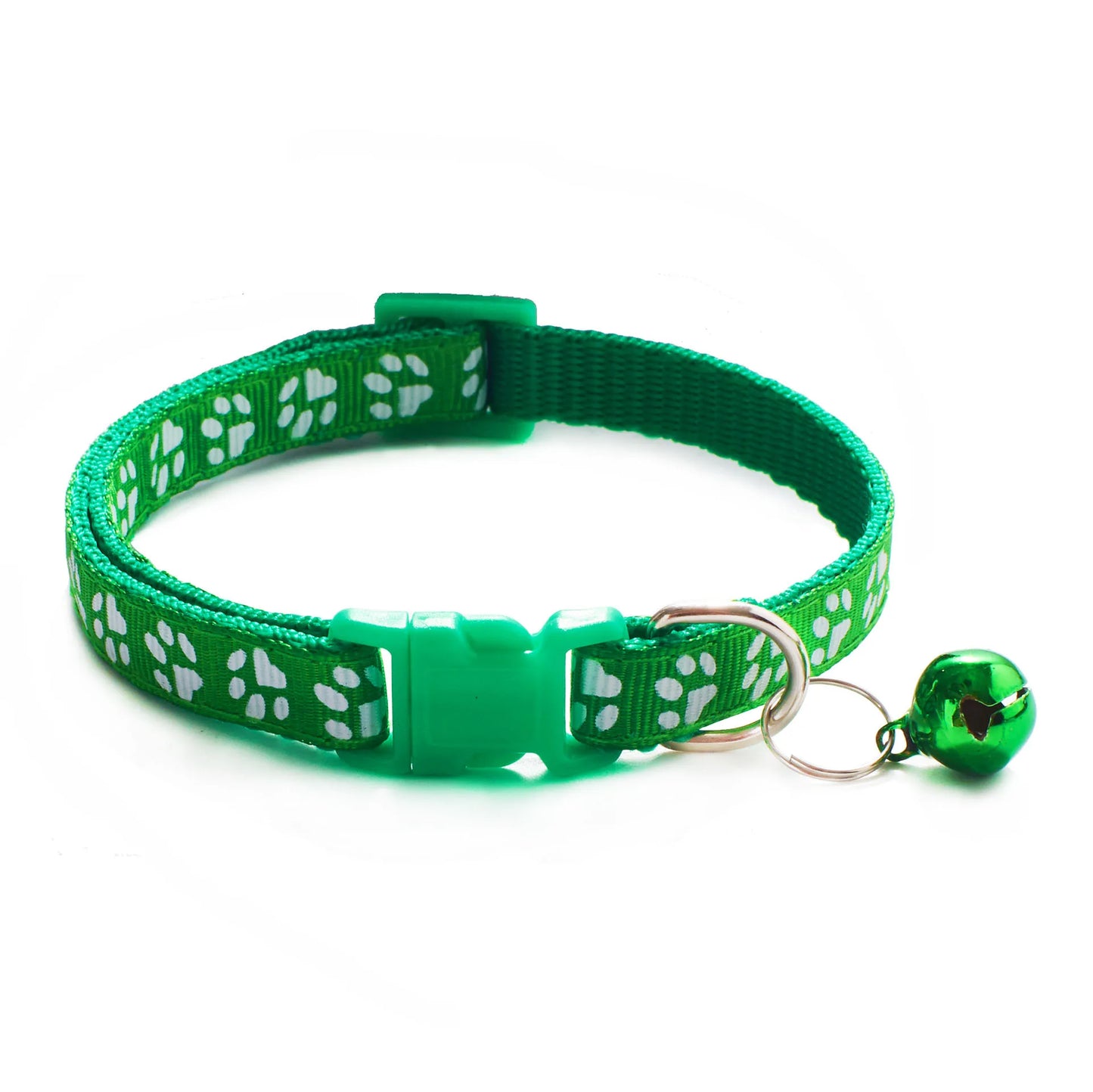 Colorful Cartoon Paw Print Pet Collar with Bell – Adjustable for Cats & Small Dogs