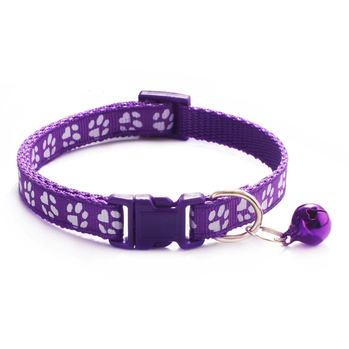 Colorful Cartoon Paw Print Pet Collar with Bell – Adjustable for Cats & Small Dogs