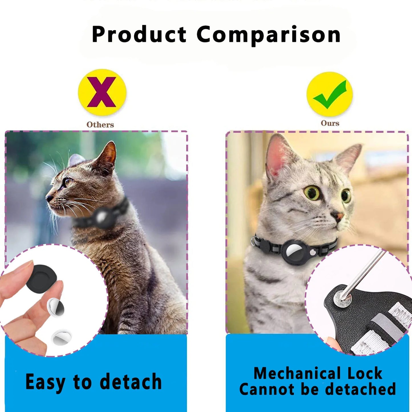 Adjustable Cat Collar with AirTag Holder – Breakaway, Reflective & Waterproof