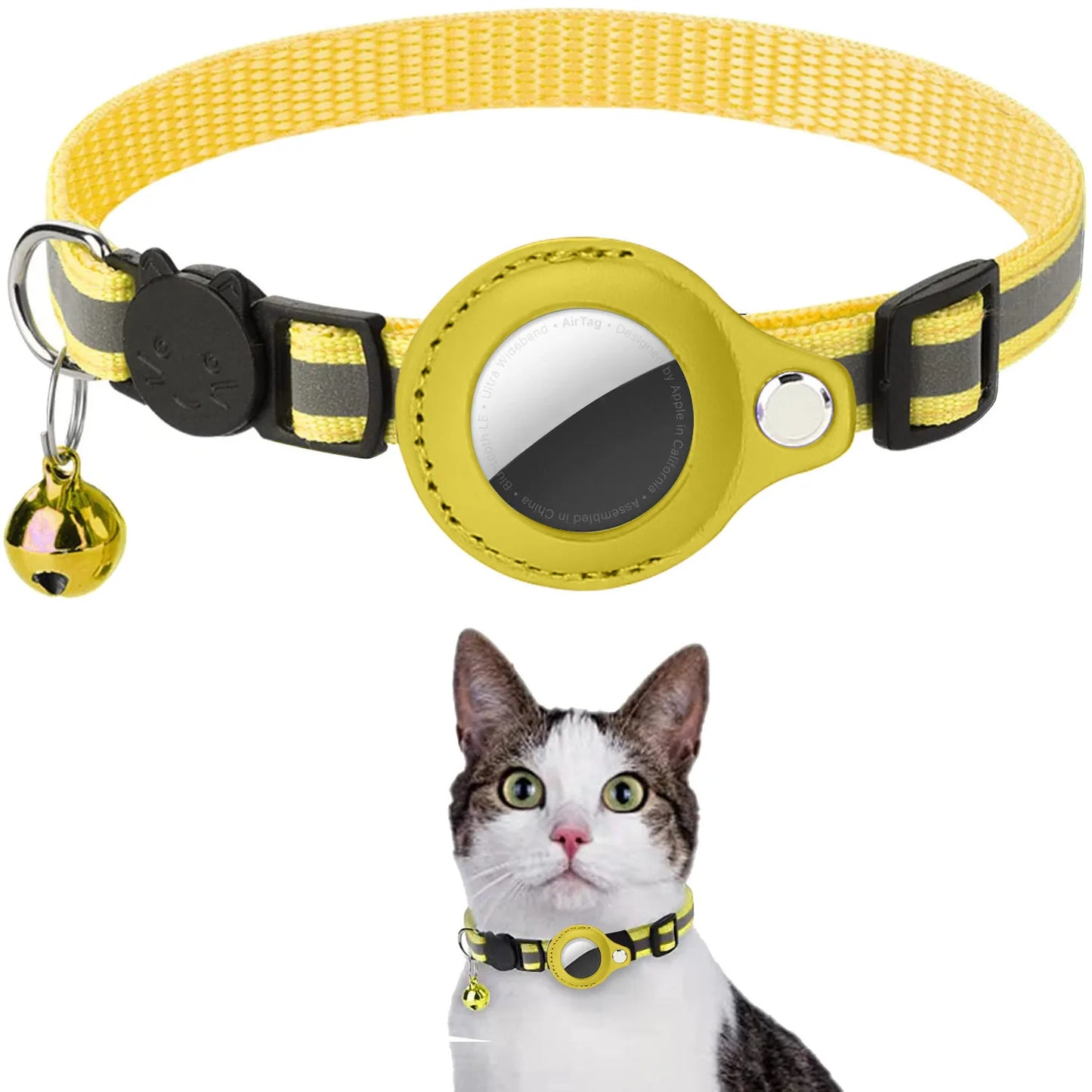 Adjustable Cat Collar with AirTag Holder – Breakaway, Reflective & Waterproof