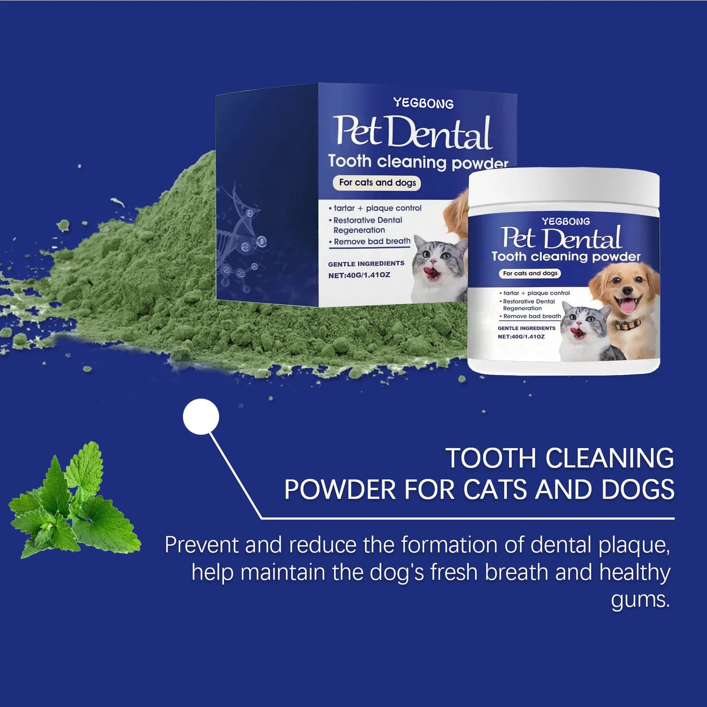 YEGBONG Pet Dental Powder – Teeth Cleaning & Bad Breath Treatment for Dogs & Cats (40g)