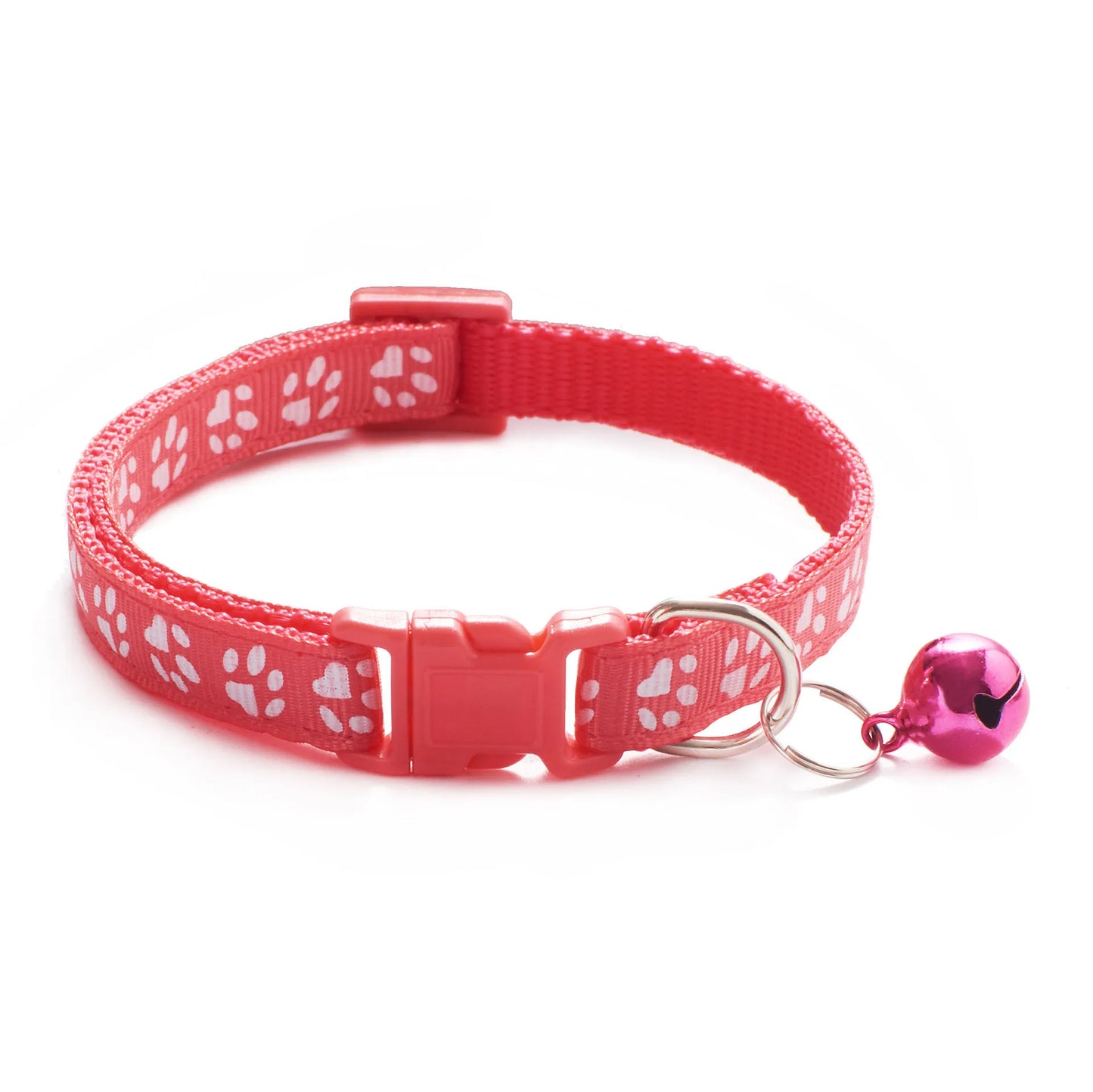 Colorful Cartoon Paw Print Pet Collar with Bell – Adjustable for Cats & Small Dogs