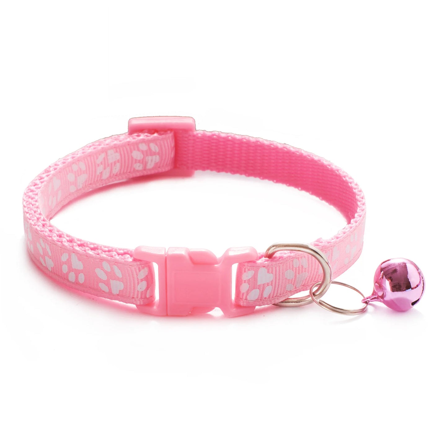 Colorful Cartoon Paw Print Pet Collar with Bell – Adjustable for Cats & Small Dogs