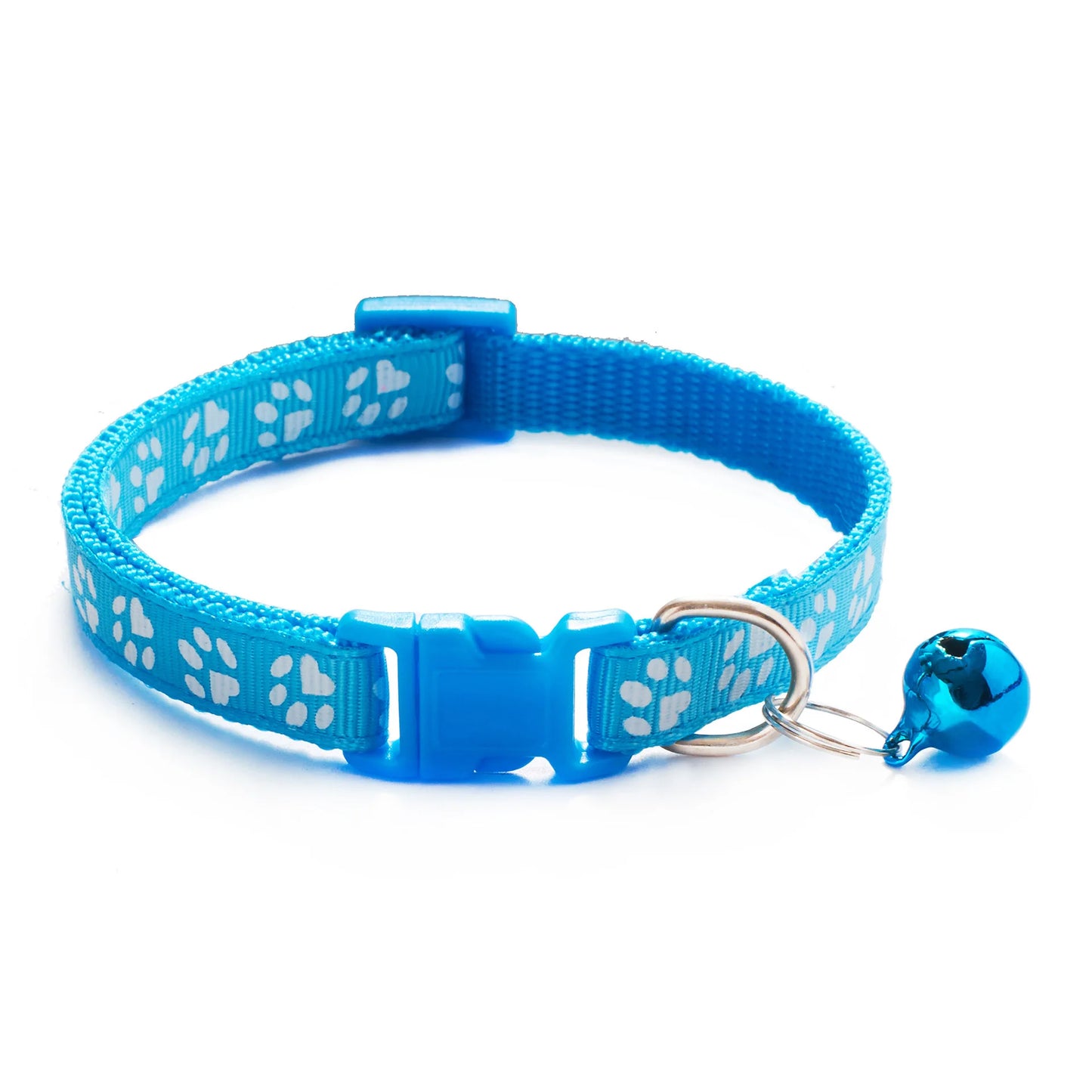 Colorful Cartoon Paw Print Pet Collar with Bell – Adjustable for Cats & Small Dogs