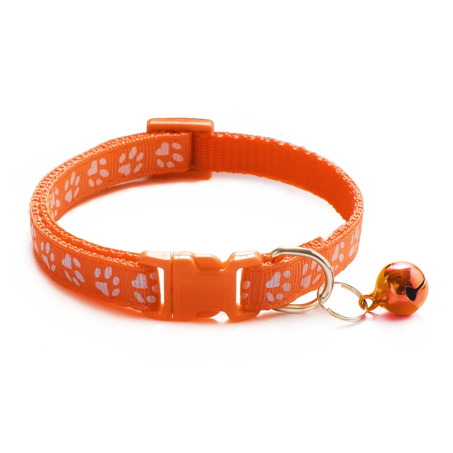 Colorful Cartoon Paw Print Pet Collar with Bell – Adjustable for Cats & Small Dogs