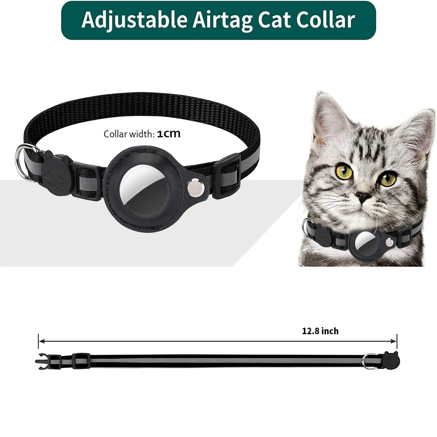 Adjustable Cat Collar with AirTag Holder – Breakaway, Reflective & Waterproof