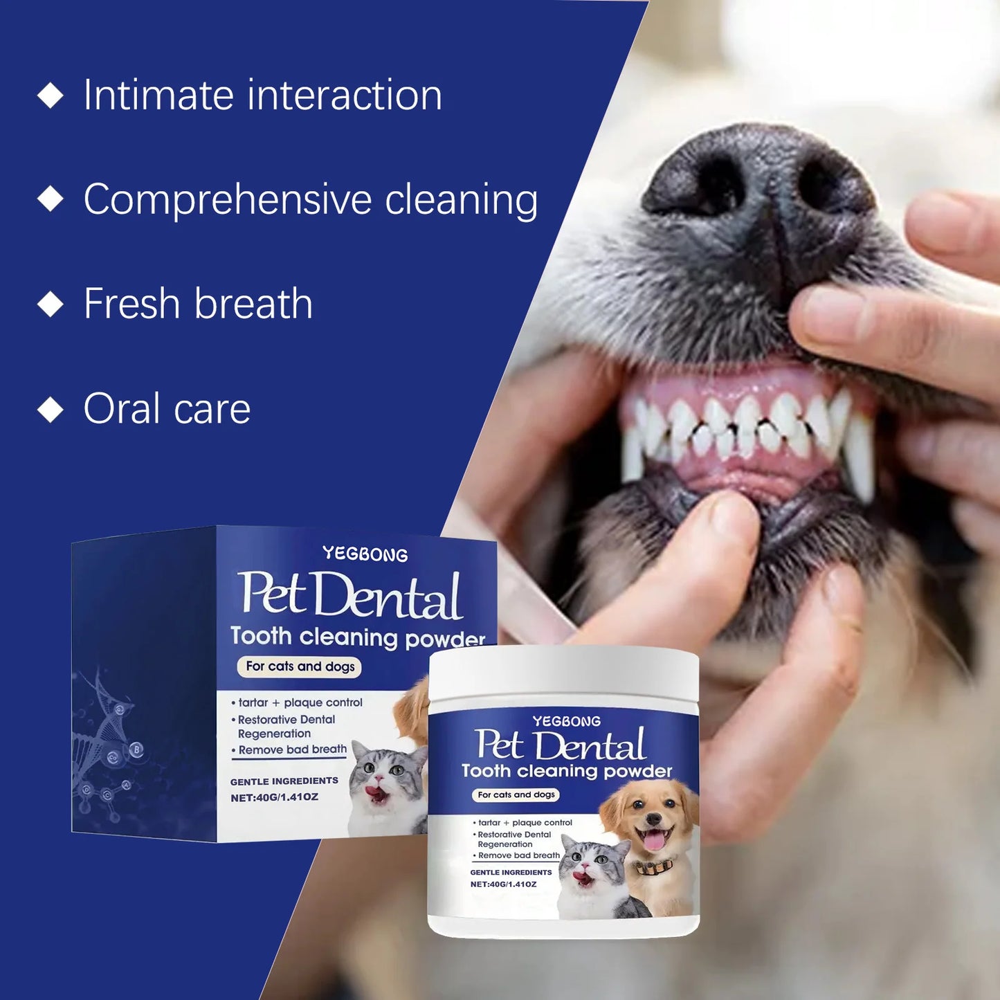 YEGBONG Pet Dental Powder – Teeth Cleaning & Bad Breath Treatment for Dogs & Cats (40g)