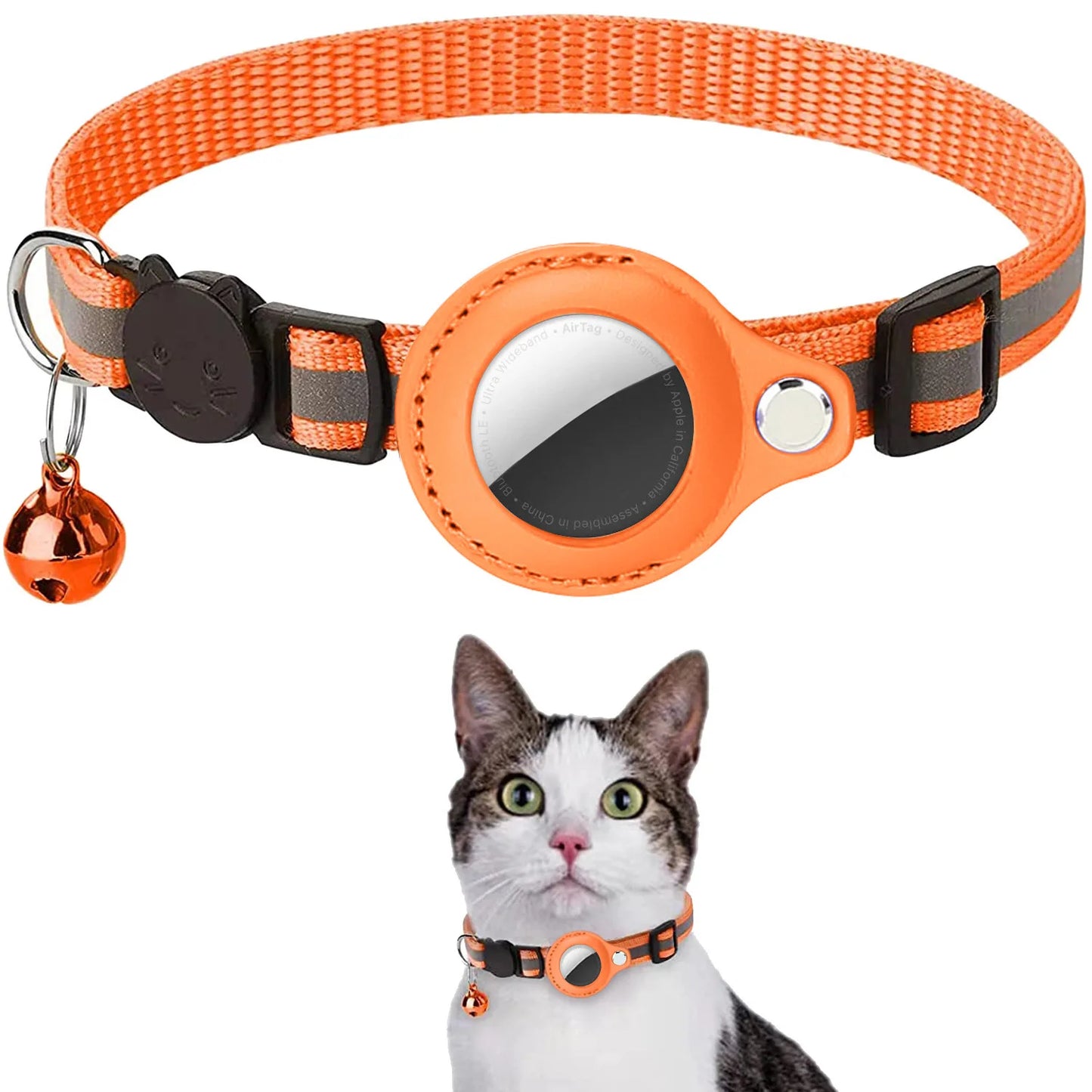 Adjustable Cat Collar with AirTag Holder – Breakaway, Reflective & Waterproof