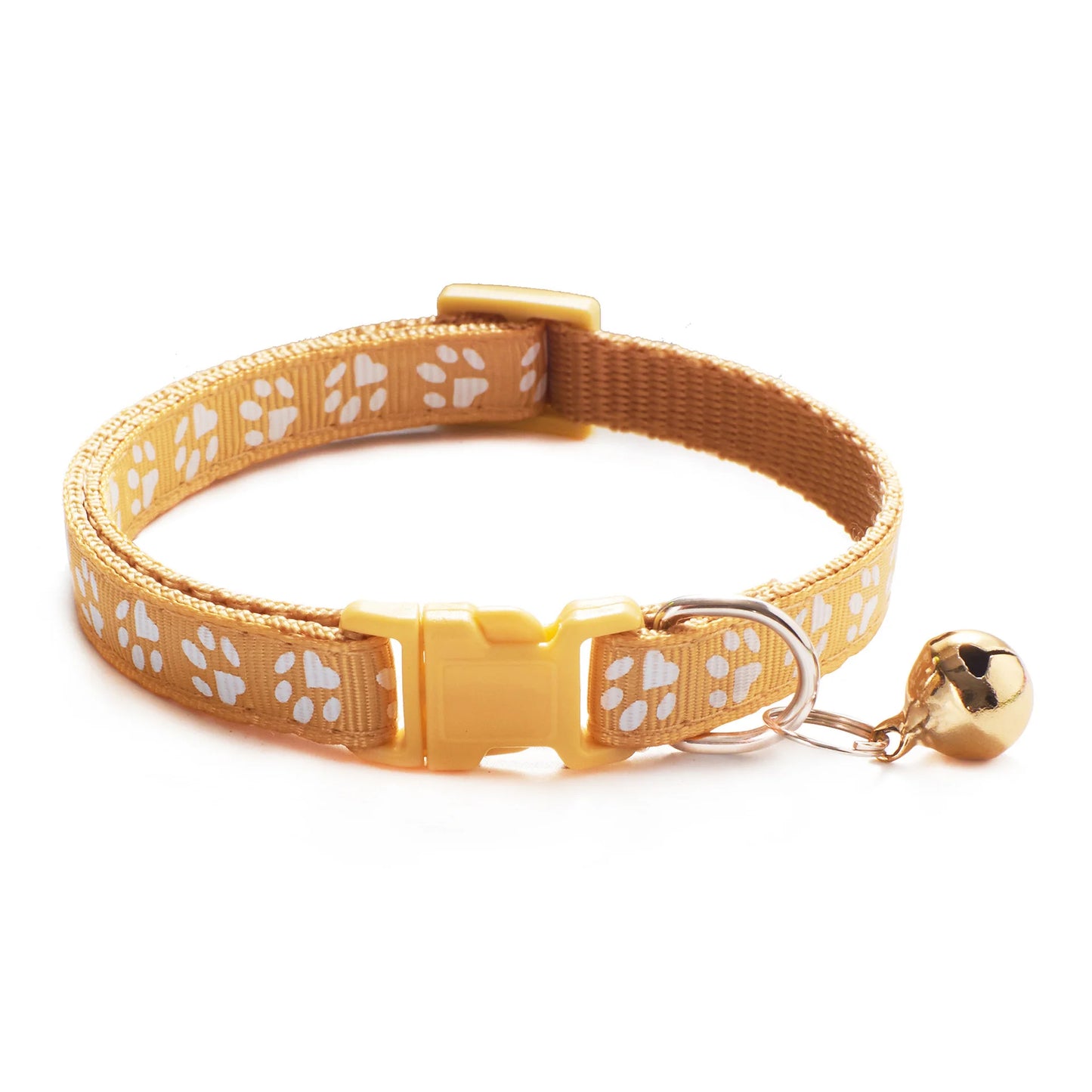 Colorful Cartoon Paw Print Pet Collar with Bell – Adjustable for Cats & Small Dogs