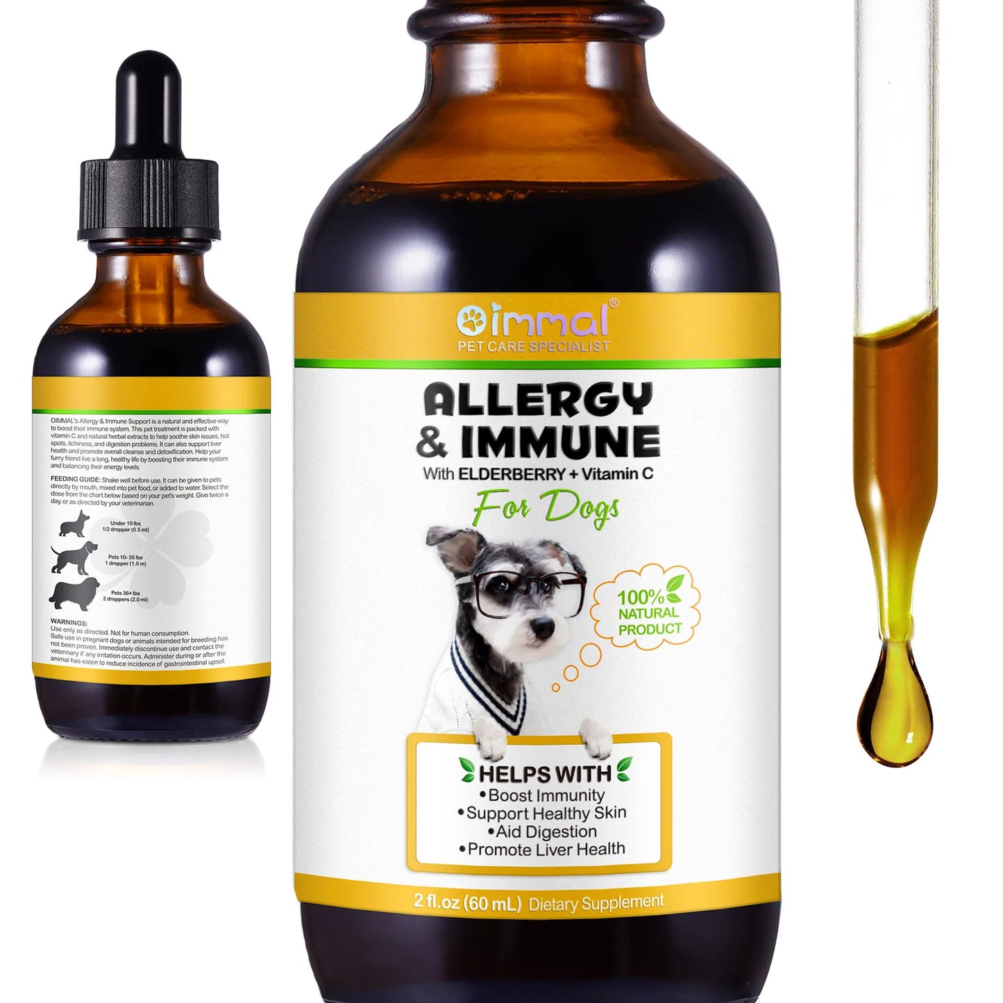 Oilmen Allergy & Immune Support for Dogs – Elderberry & Vitamin C Supplement for Immunity, Skin, Liver & Digestion