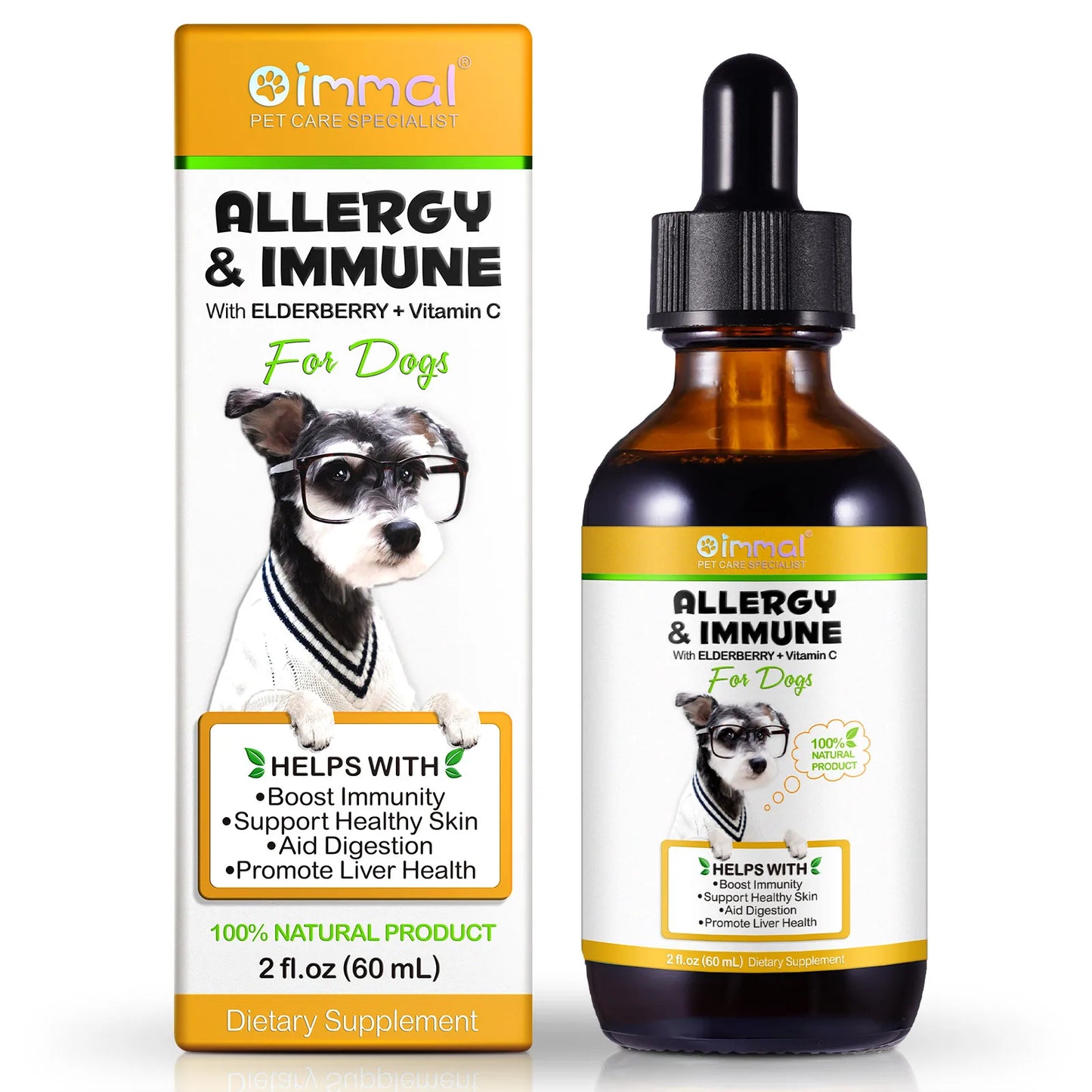 Oilmen Allergy & Immune Support for Dogs – Elderberry & Vitamin C Supplement for Immunity, Skin, Liver & Digestion