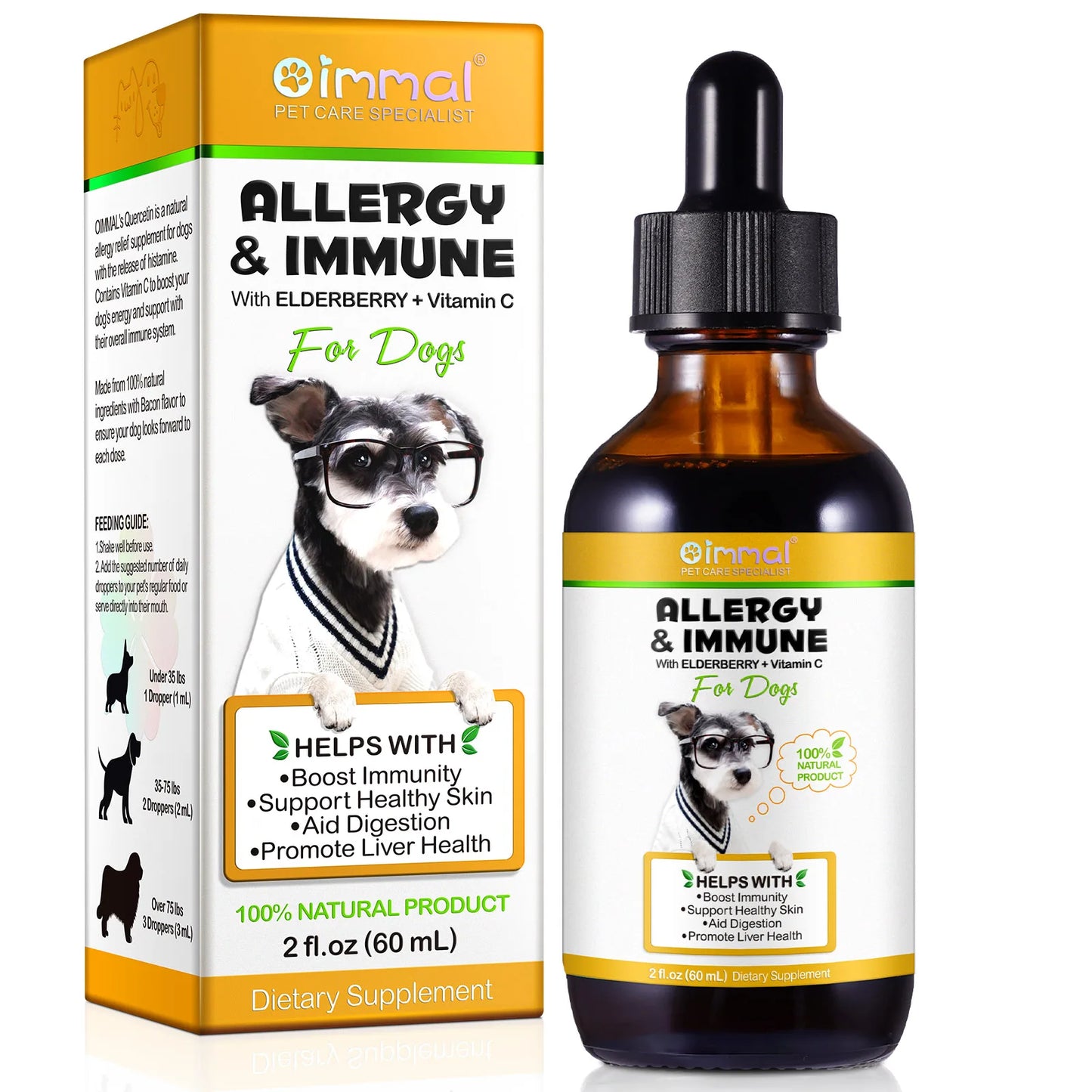 Oilmen Allergy & Immune Support for Dogs – Elderberry & Vitamin C Supplement for Immunity, Skin, Liver & Digestion