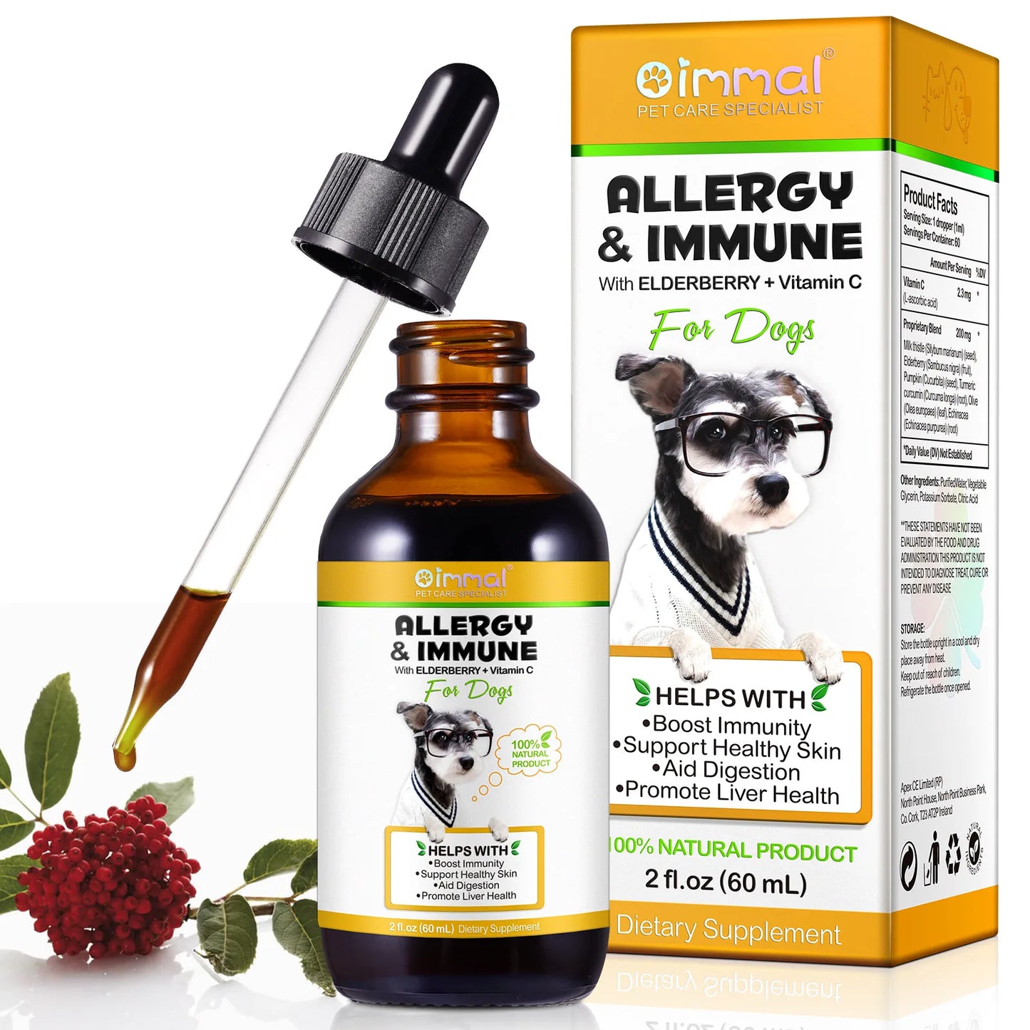 Oilmen Allergy & Immune Support for Dogs – Elderberry & Vitamin C Supplement for Immunity, Skin, Liver & Digestion