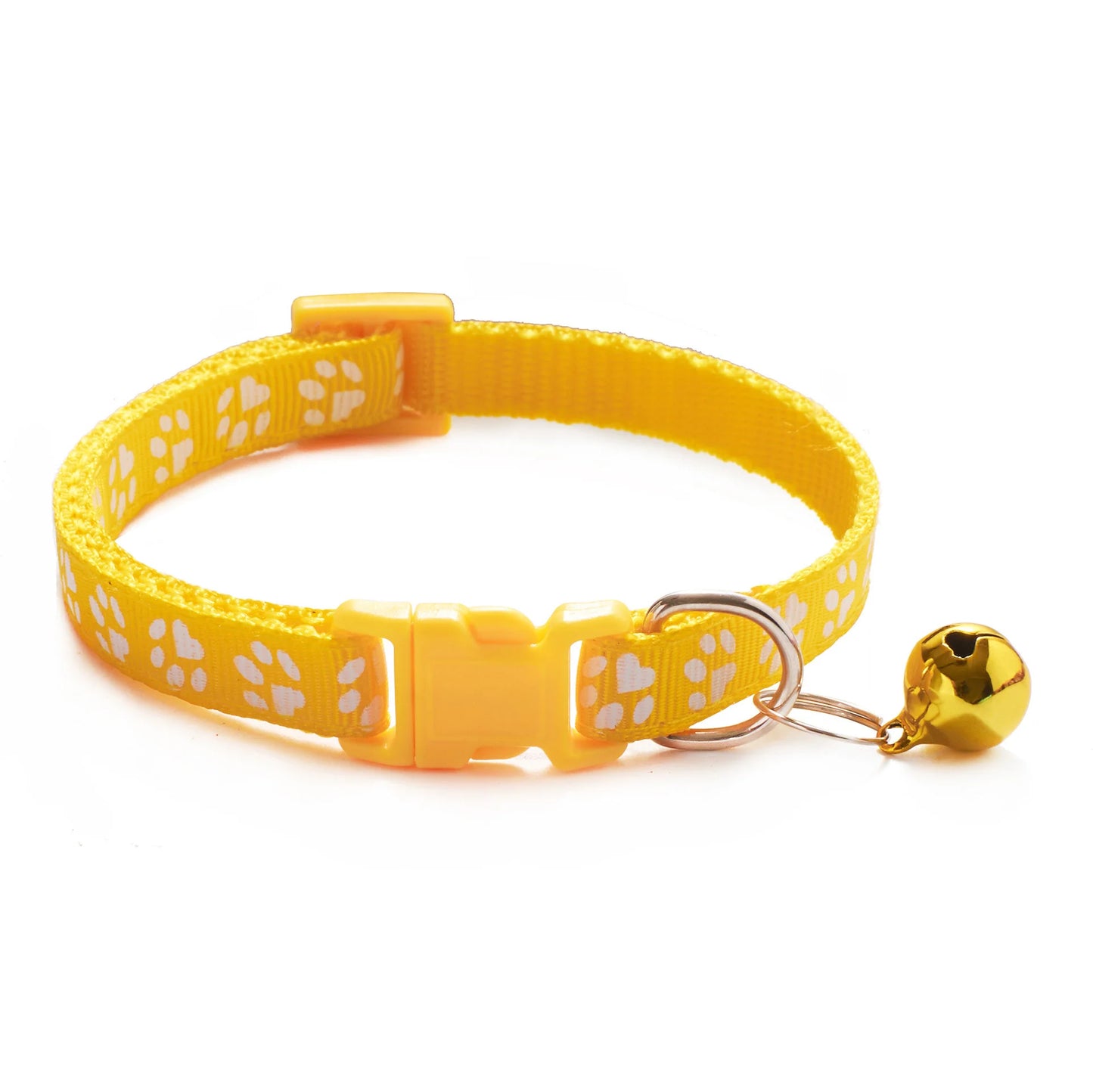 Colorful Cartoon Paw Print Pet Collar with Bell – Adjustable for Cats & Small Dogs